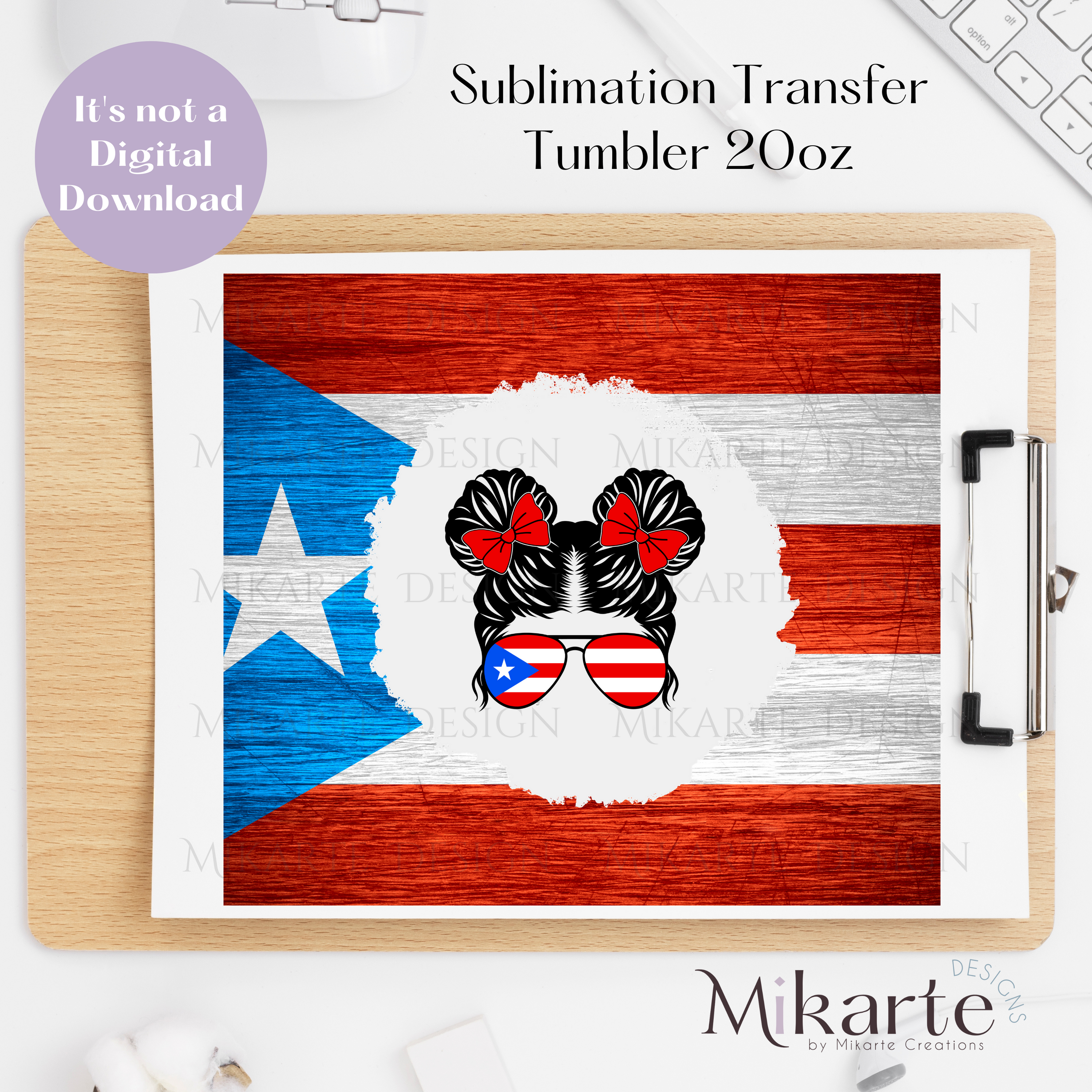 Messy Bun Boricua  - Tumbler Sublimation Transfer