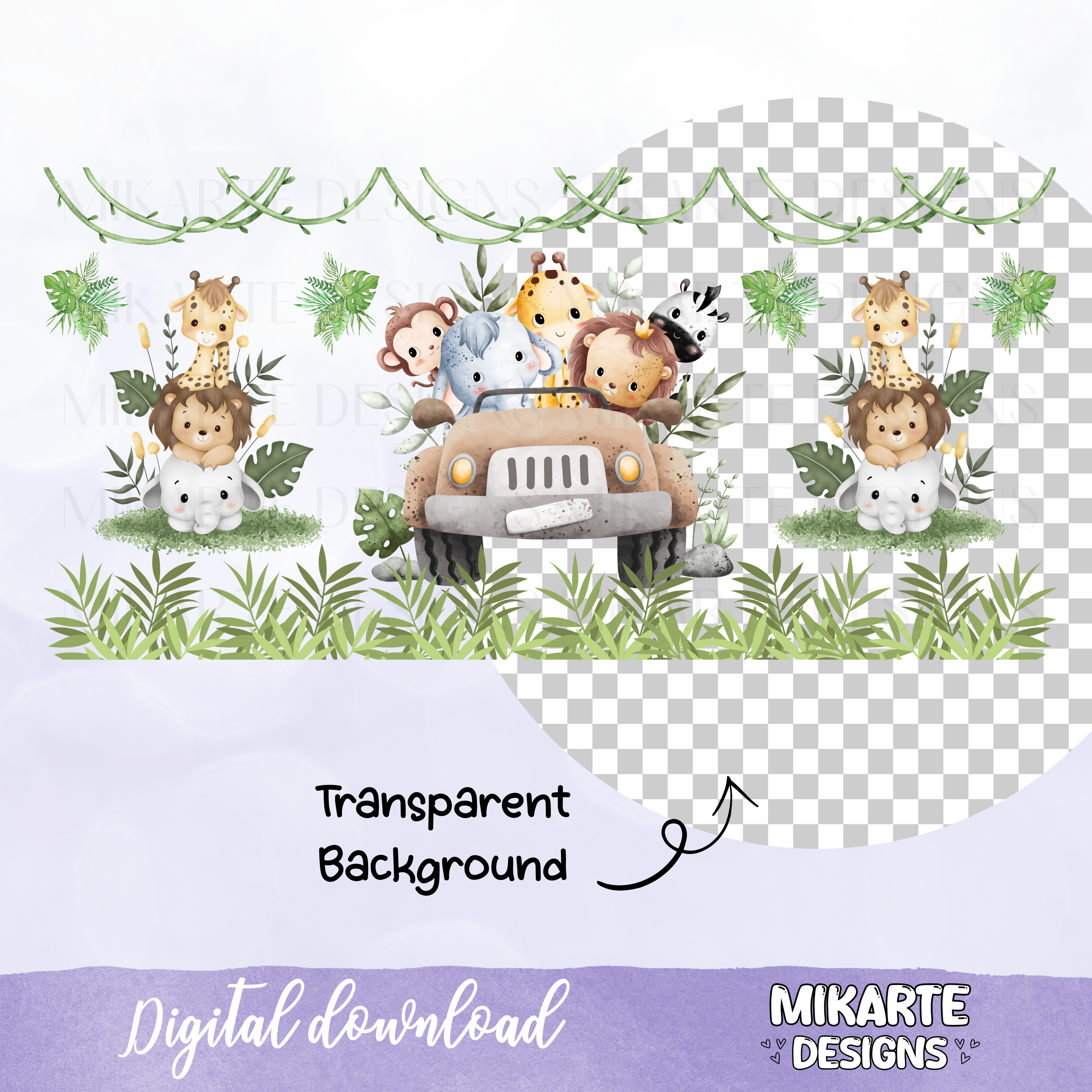 Animales Bebé | Diseño Digital PNG para Vaso de Vidrio de 16oz