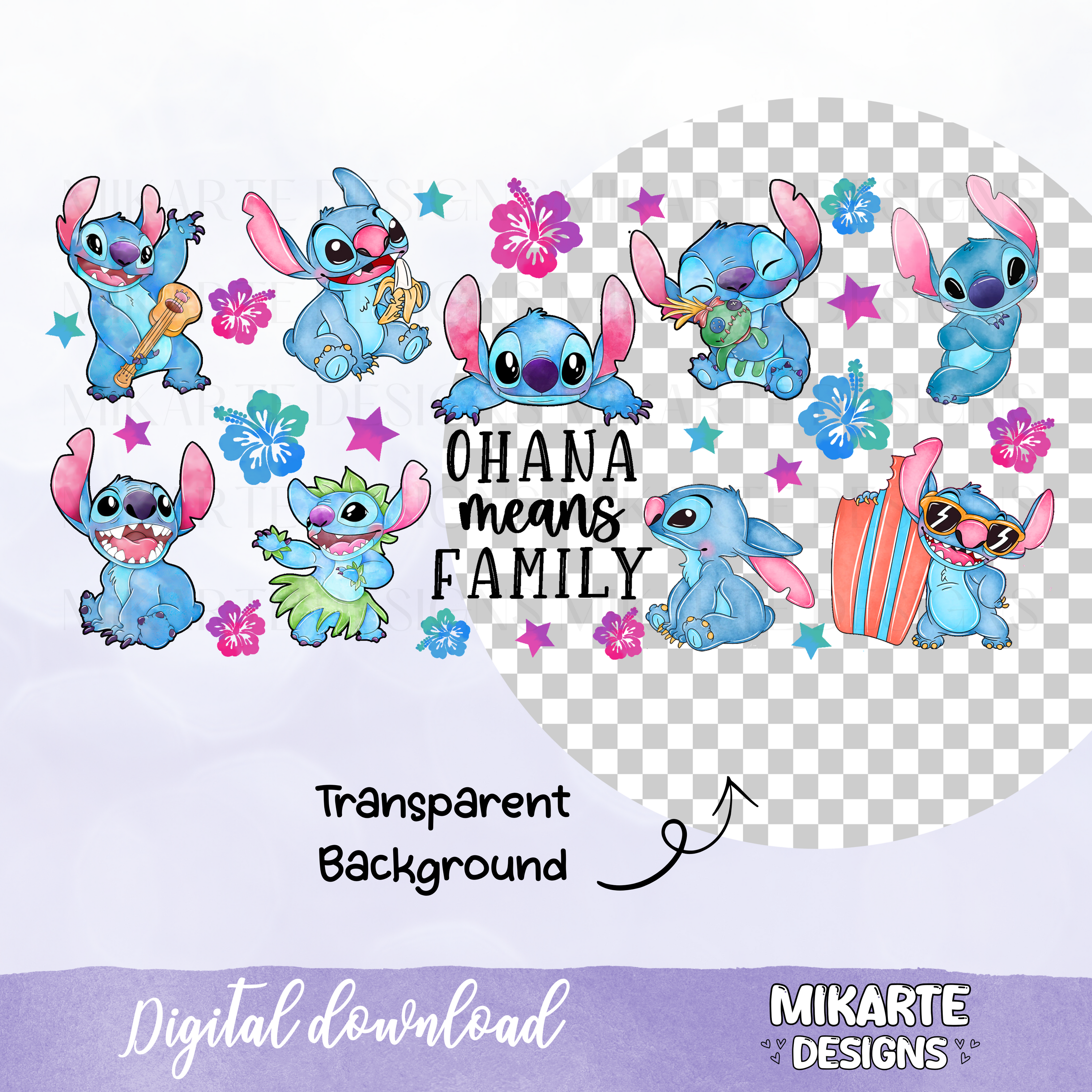 Ohana Significa familia | Diseño Digital PNG para Vaso de Vidrio de 16oz