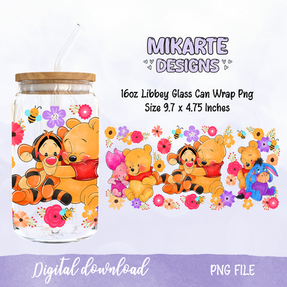 Cute Bear and Friends | 16oz Glass Can PNG Digital Design