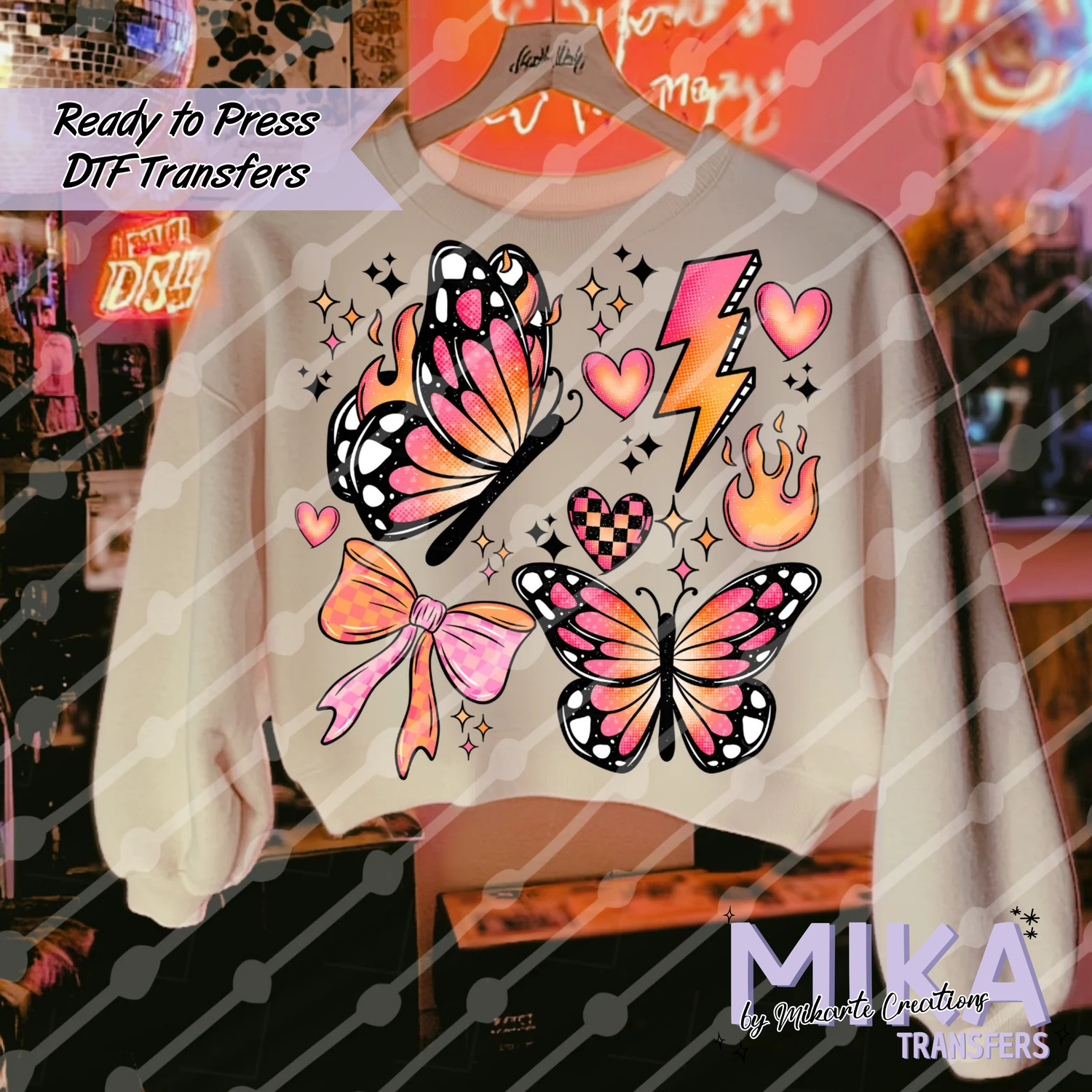 Pink and orange butterfly collage | DTF transfers