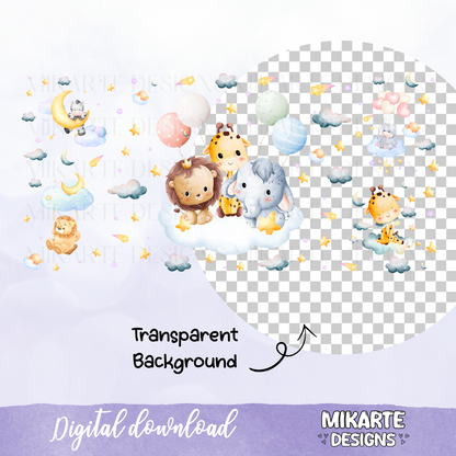 Baby Animals in a cloud | 16oz Glass Can PNG Digital Design