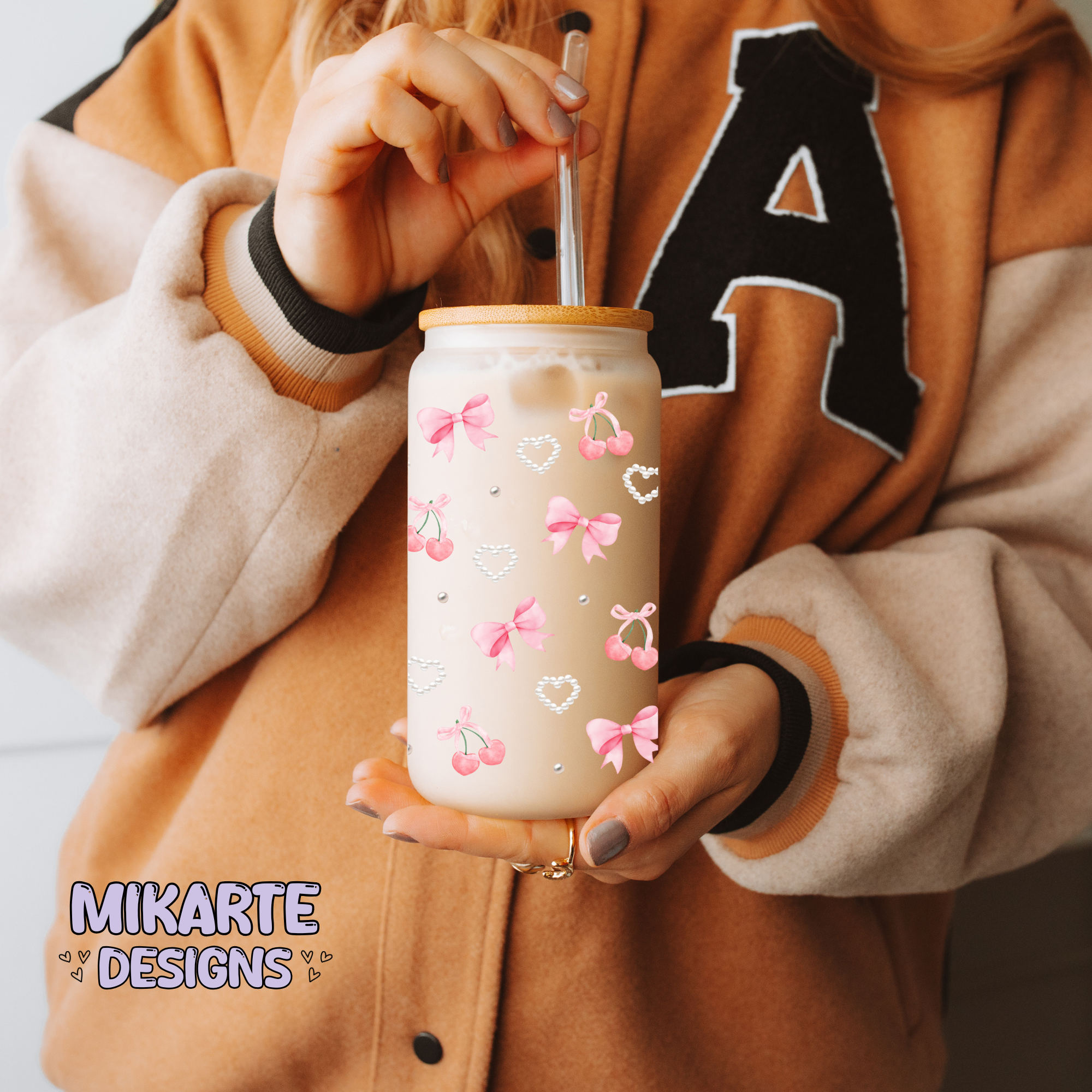 Diseño Digital PNG de Vaso de Cristal de 16oz | Coquette Femenino