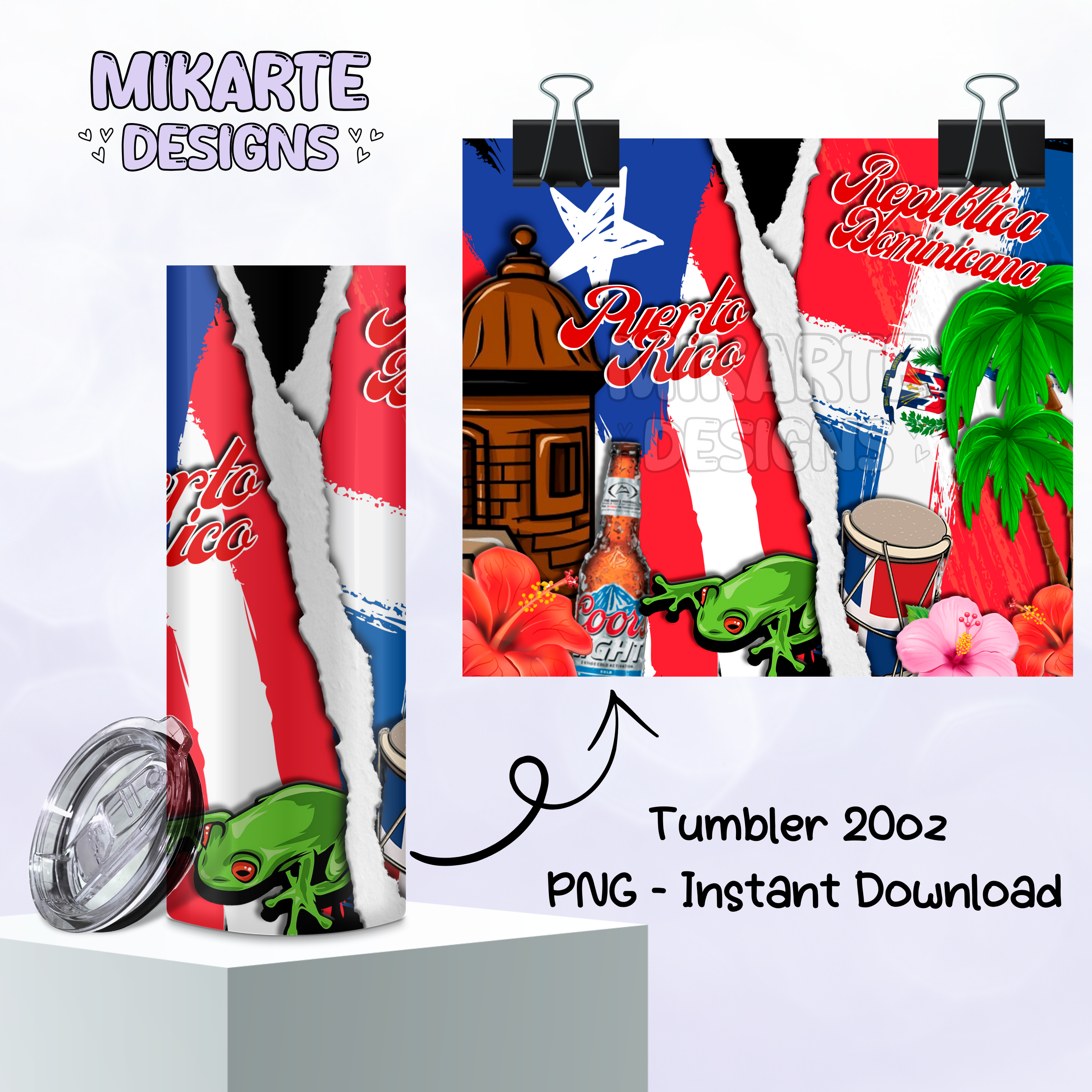 Puerto Rico y República Dominicana | Diseño digital PNG para vaso