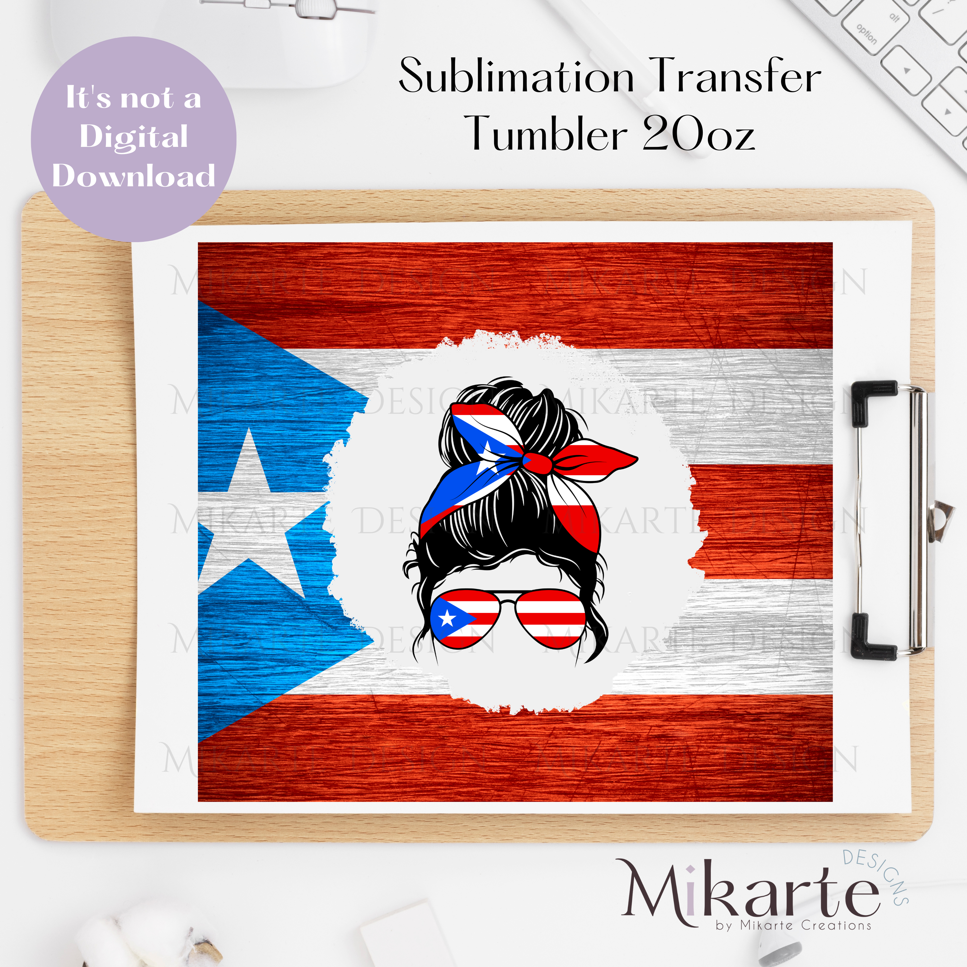 Messy Bun Boricua  - Tumbler Sublimation Transfer