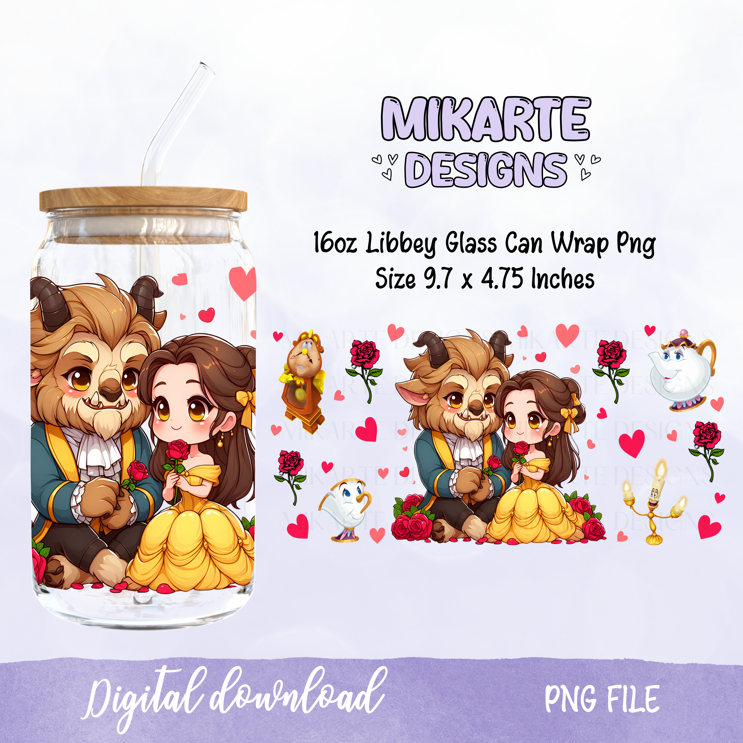 Princesa | Diseño digital PNG de vaso de vidrio de 16oz