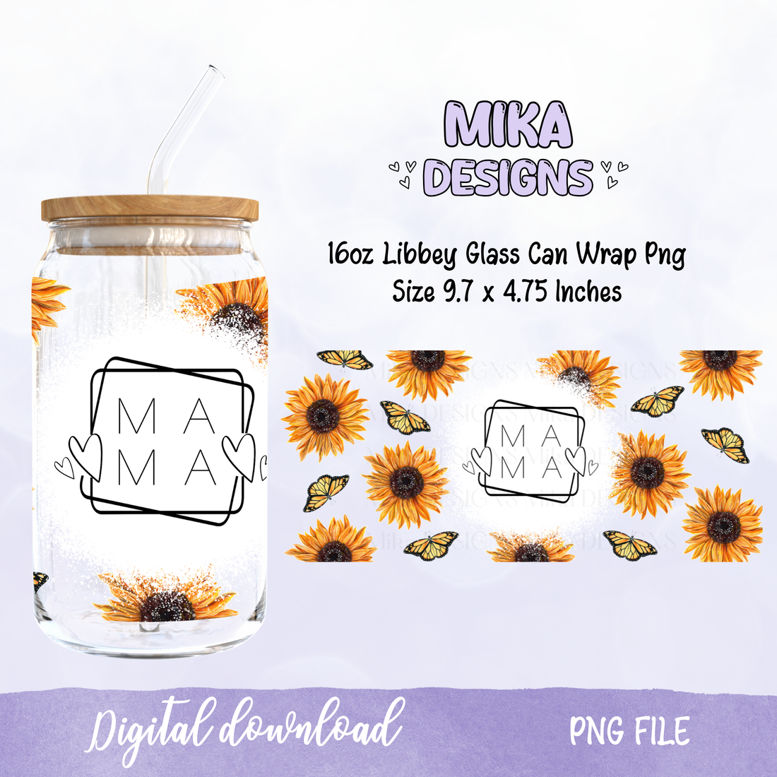 Mama Sunflower | 16oz Glass Can PNG Digital Design