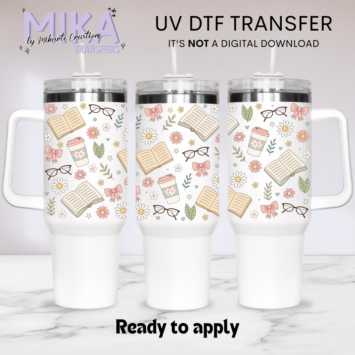 Spring flowers Books | UV DTF 40oz Tumber