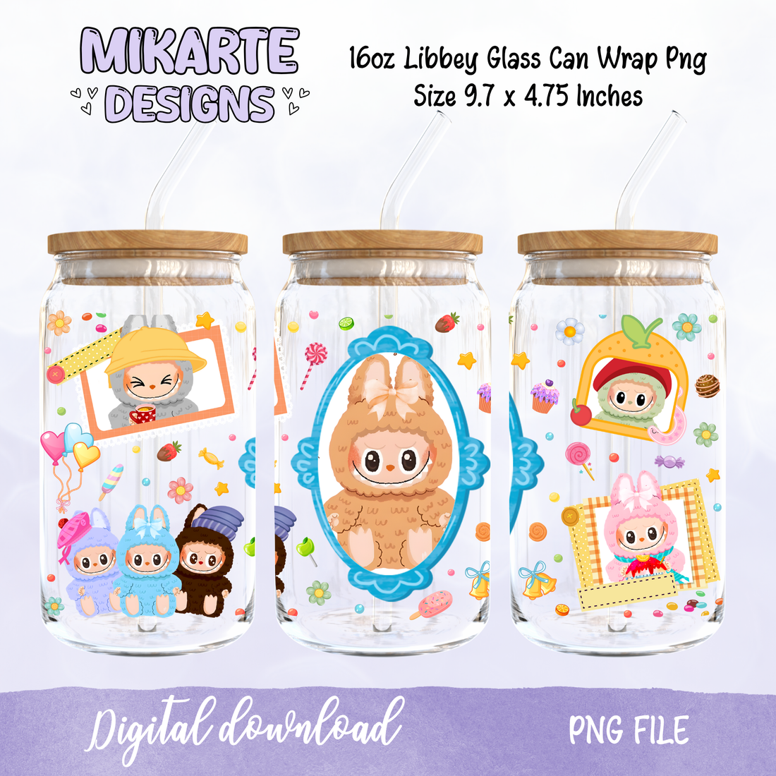 Doll Characters | 16oz Glass Can PNG Digital Design
