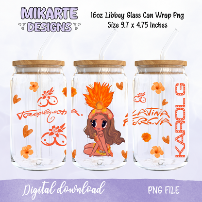 Karol G Tropicoqueta | 16oz Glass Can PNG Digital Design