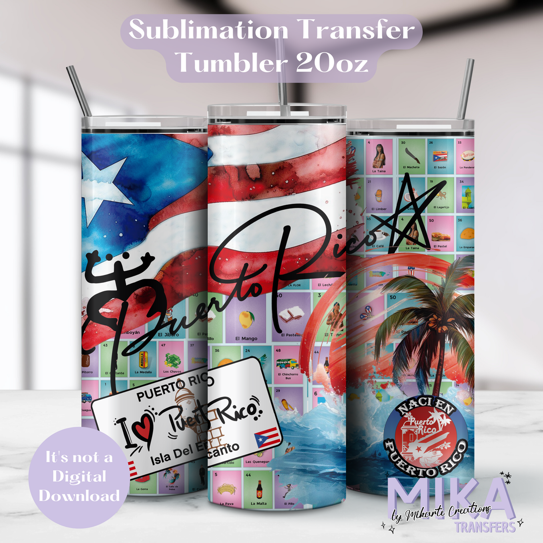 I Love Puerto Rico | Tumbler Sublimation Transfer