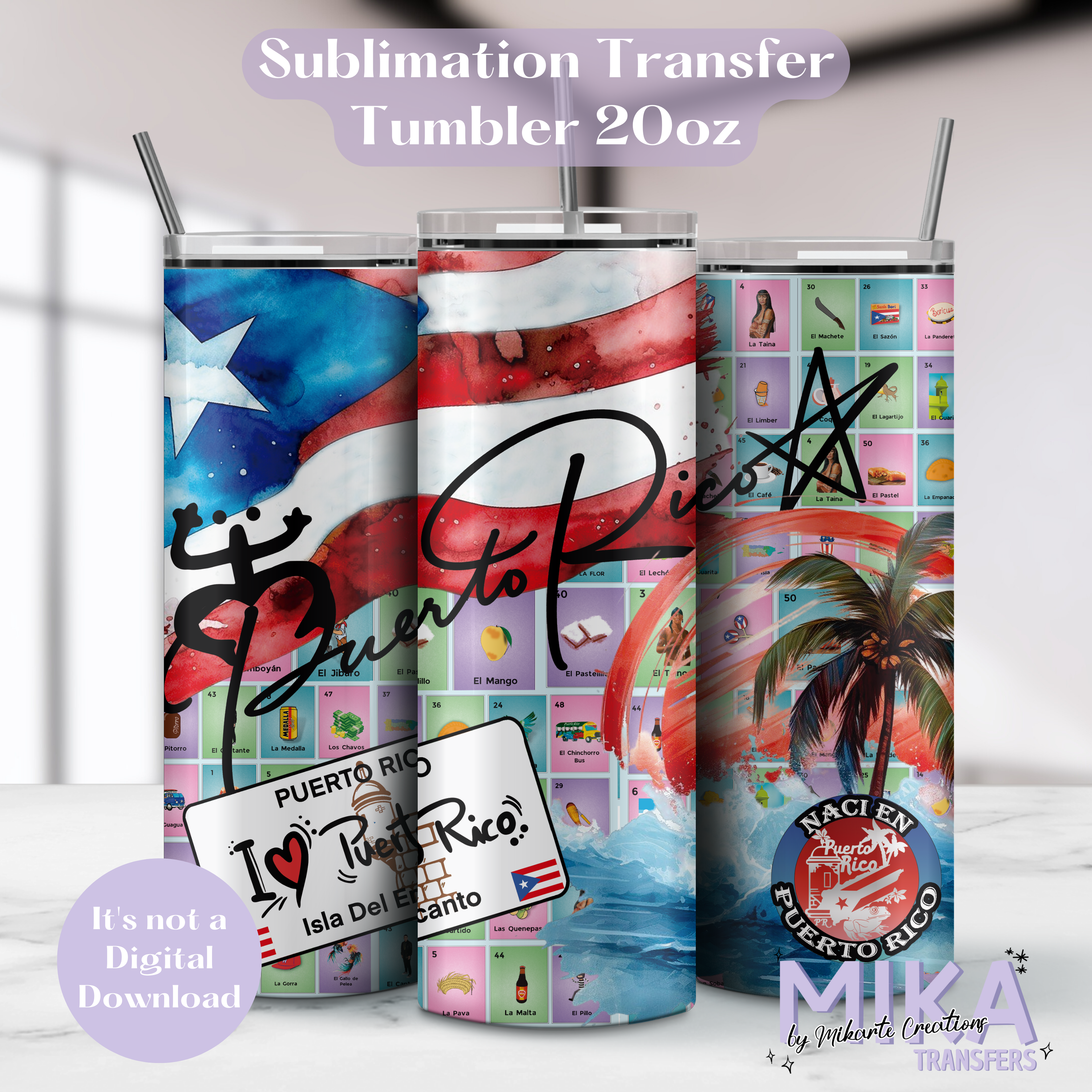 I Love Puerto Rico | Tumbler Sublimation Transfer