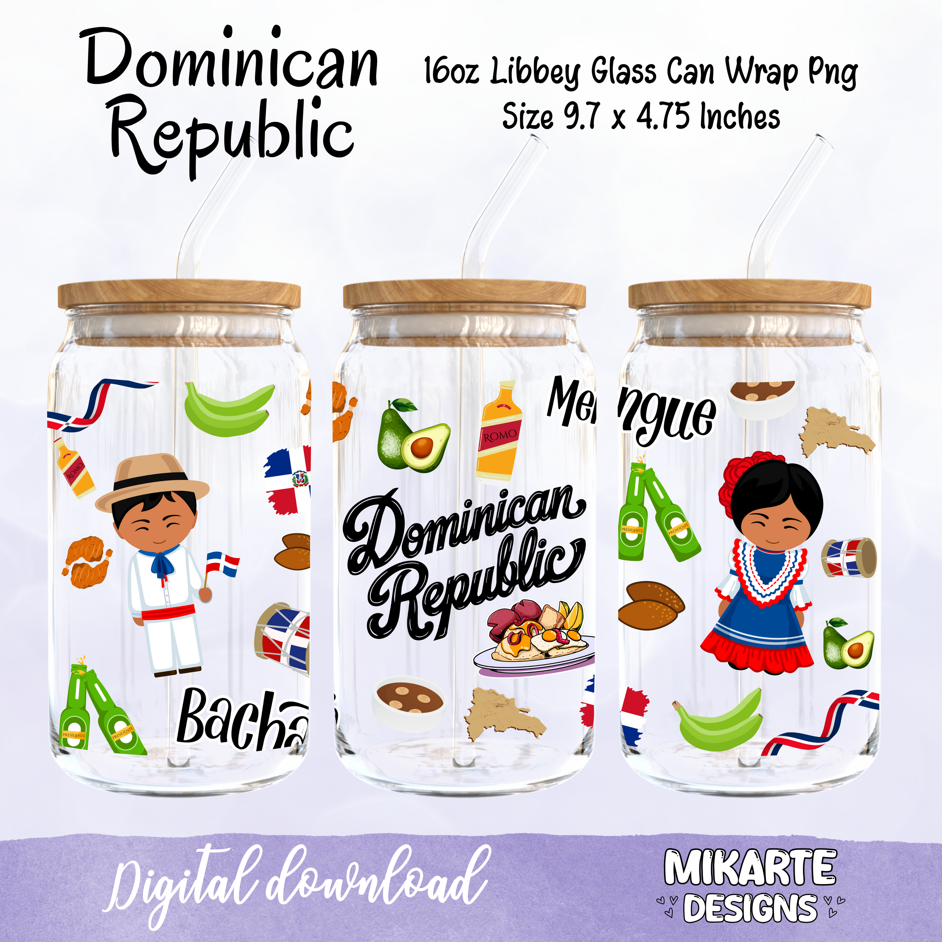 República Dominicana | Diseño Digital PNG de Vaso de Vidrio de 16oz