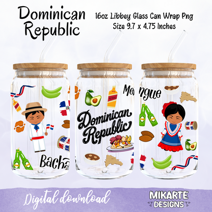 Dominican Republic | 16oz Glass Can PNG Digital Design