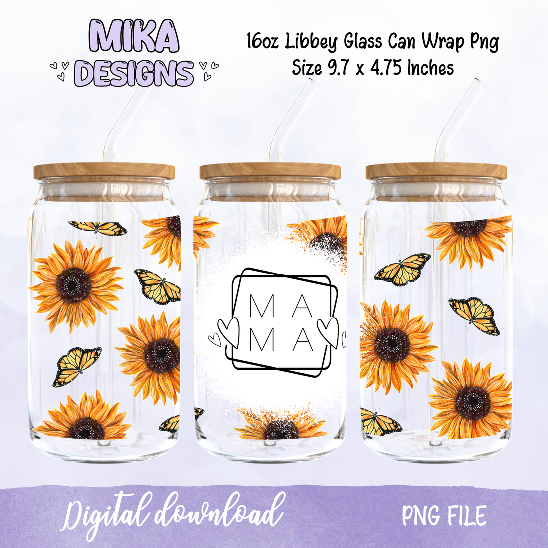 Mama Sunflower | 16oz Glass Can PNG Digital Design