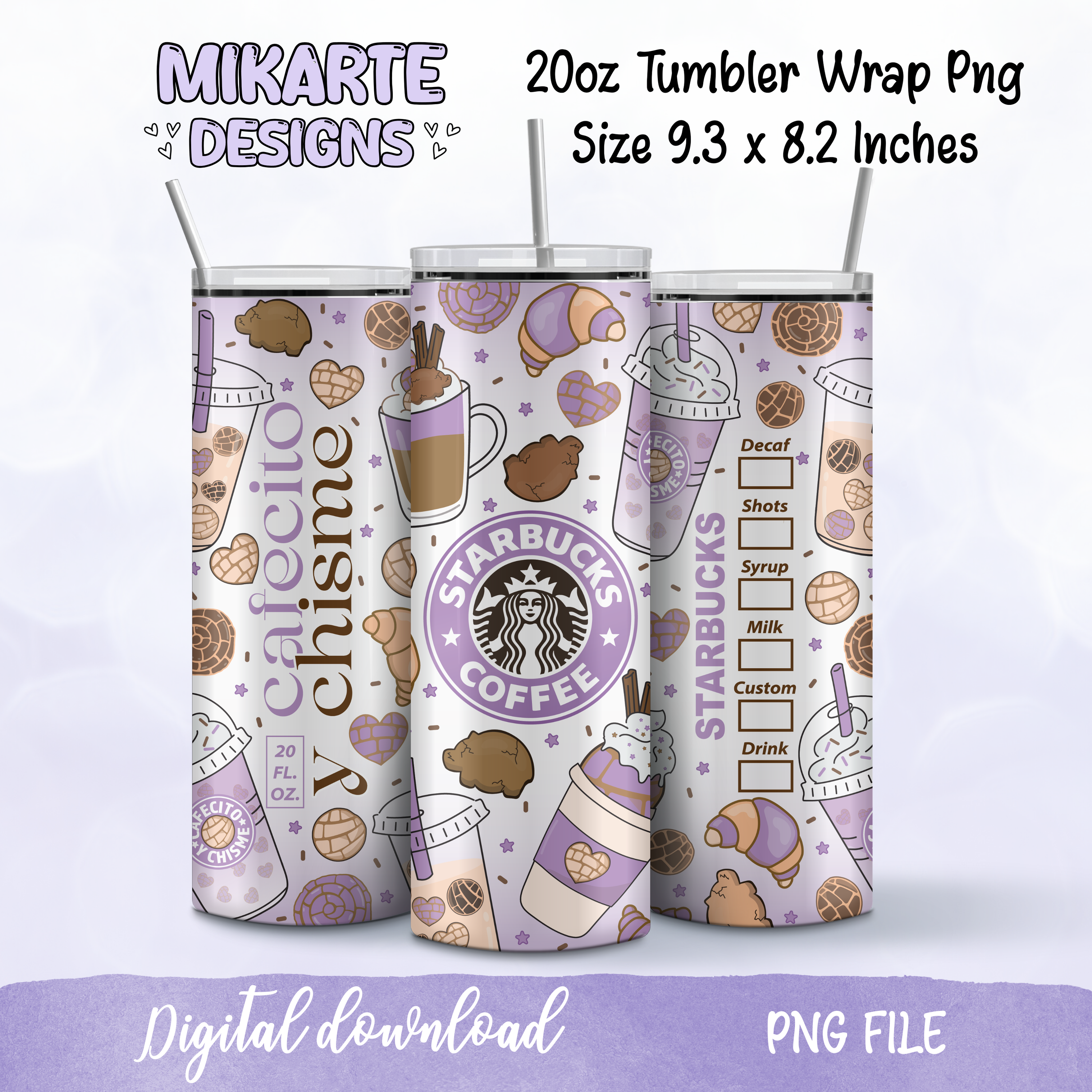Cafecito y Chisme | Diseño digital en PNG para vaso térmico