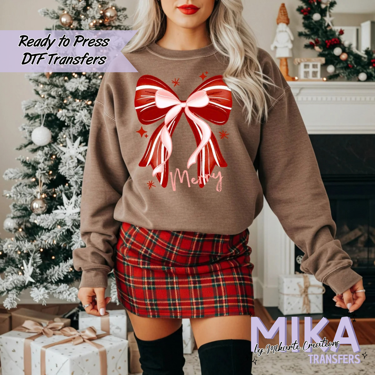 Pink &amp; Red Merry Bow | DTF transfers
