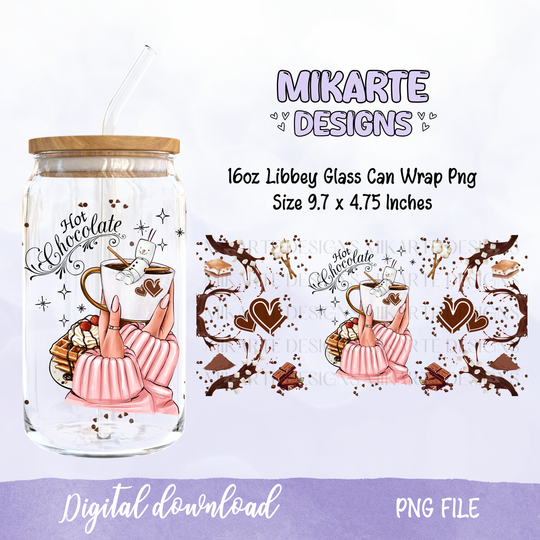 Hot Chocolate | 16oz Glass Can PNG Digital Design