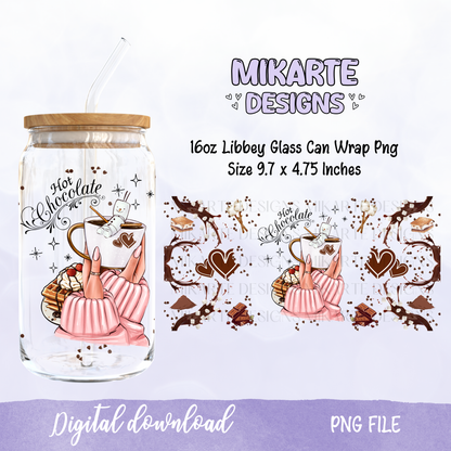 Hot Chocolate | 16oz Glass Can PNG Digital Design