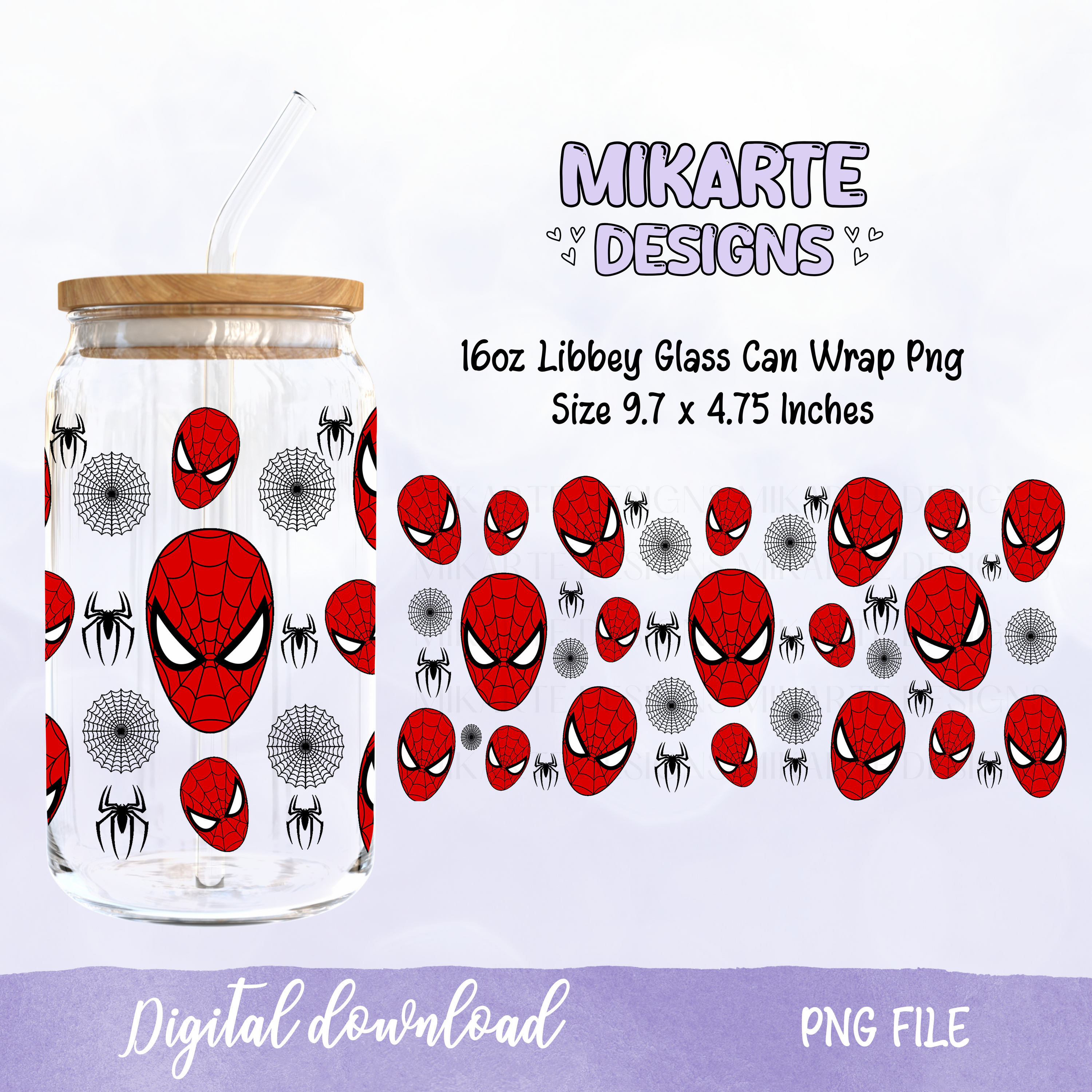 Araña | Diseño digital PNG de vaso de vidrio de 16oz