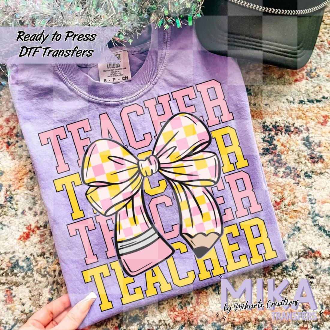 Teacher Bow Yellow Pink | DTF transfers
