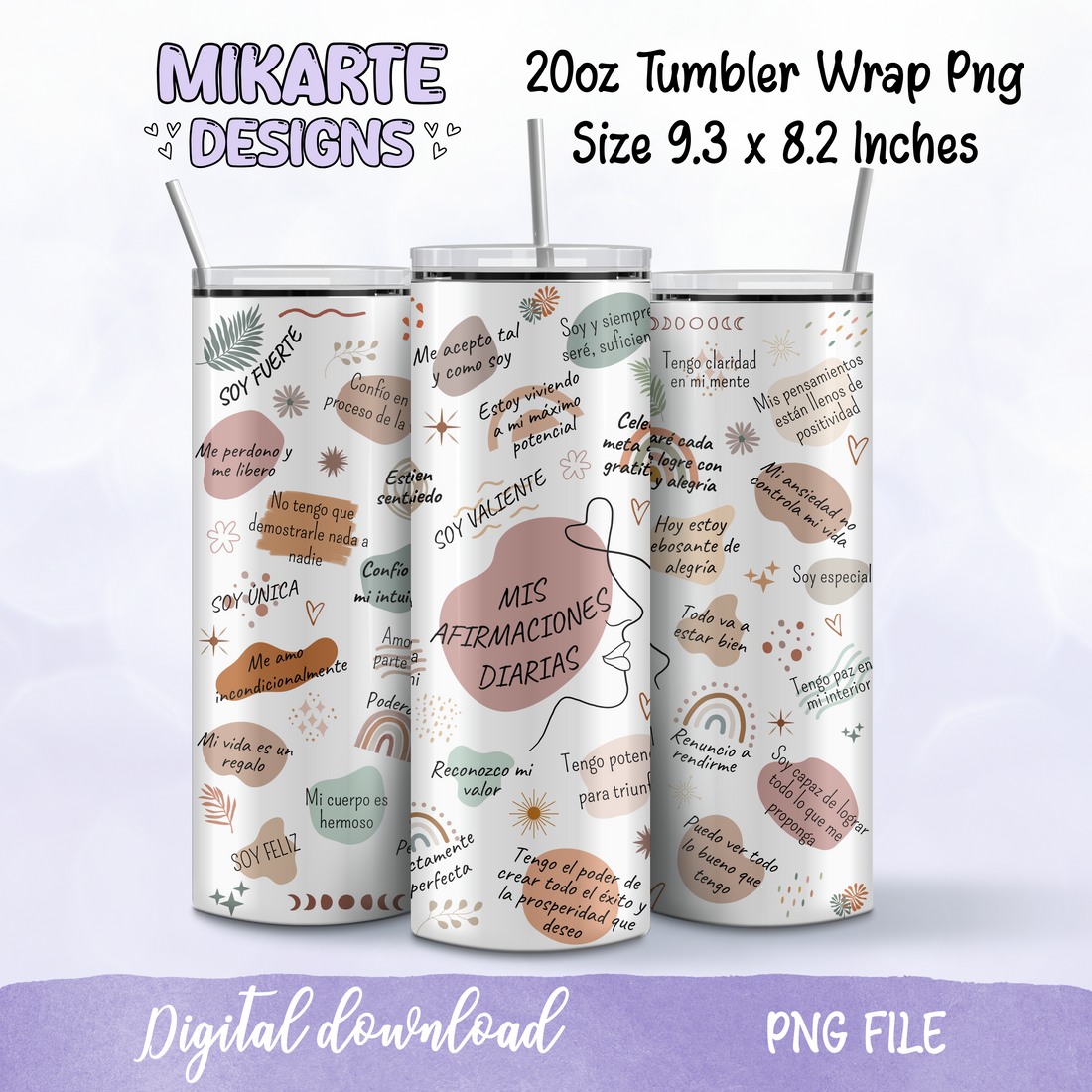 Afirmaciones | Tumbler PNG Digital Design
