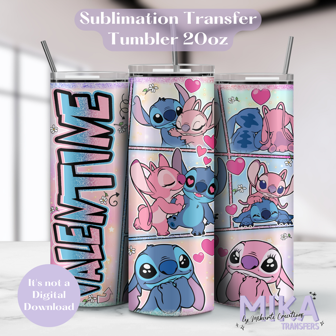 Valentine Blue Cartoon | Tumbler Sublimation Transfer