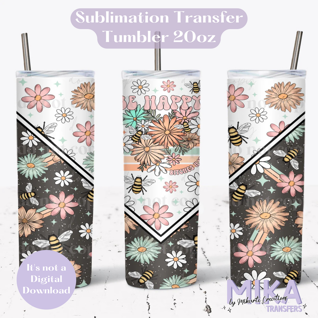 Bee Happy | Tumbler Sublimation Transfer