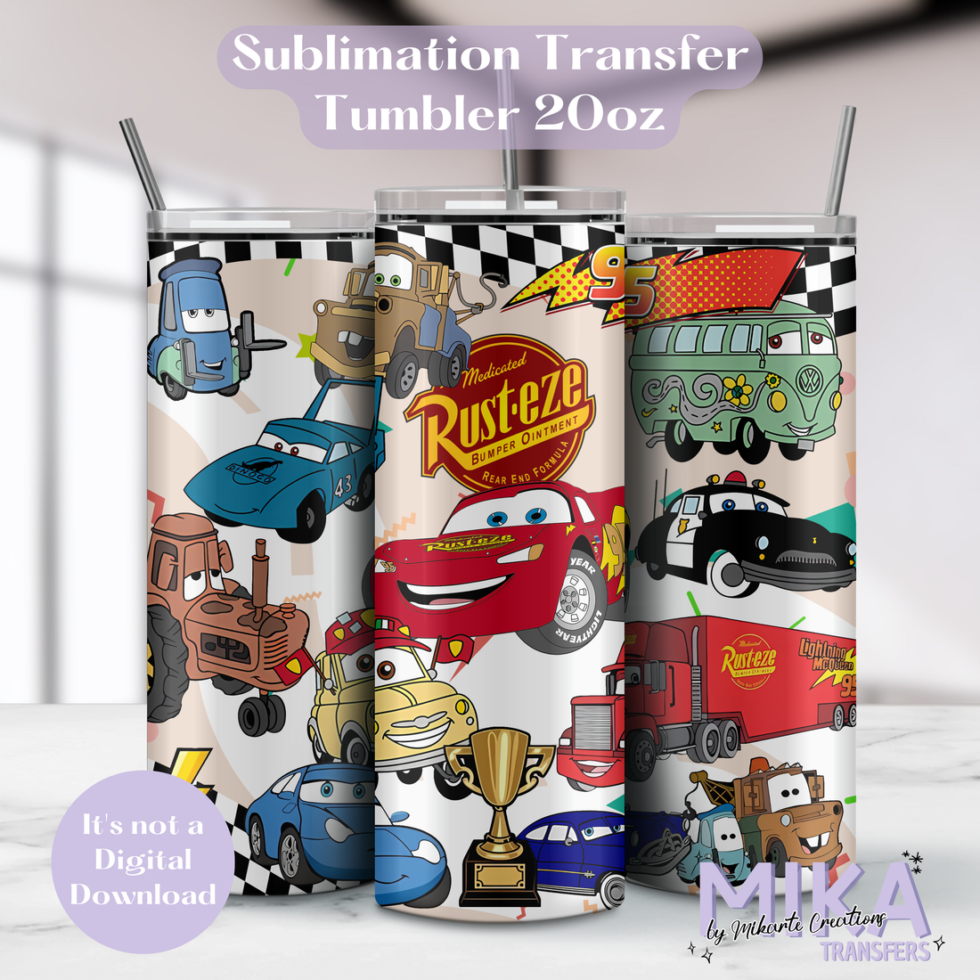 Car Movies Characters | Tumbler Sublimation Transfer