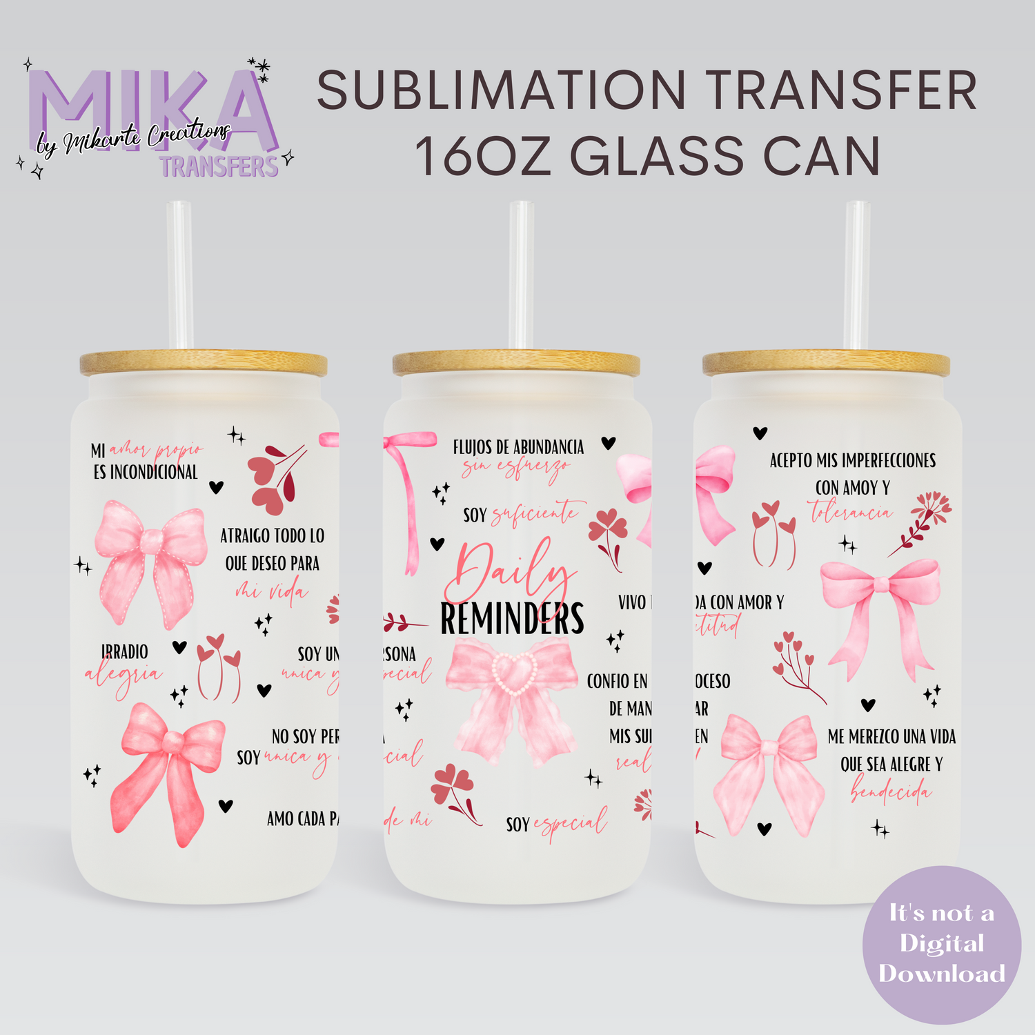 Daily Reminders Coquette | Glass Can Sublimation Transfer