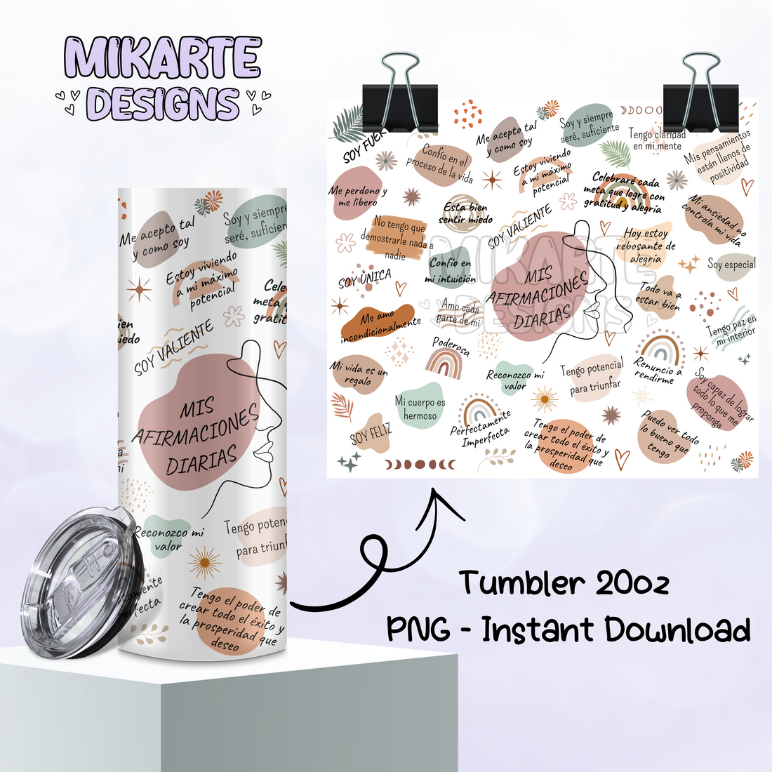 Afirmaciones | Tumbler PNG Digital Design