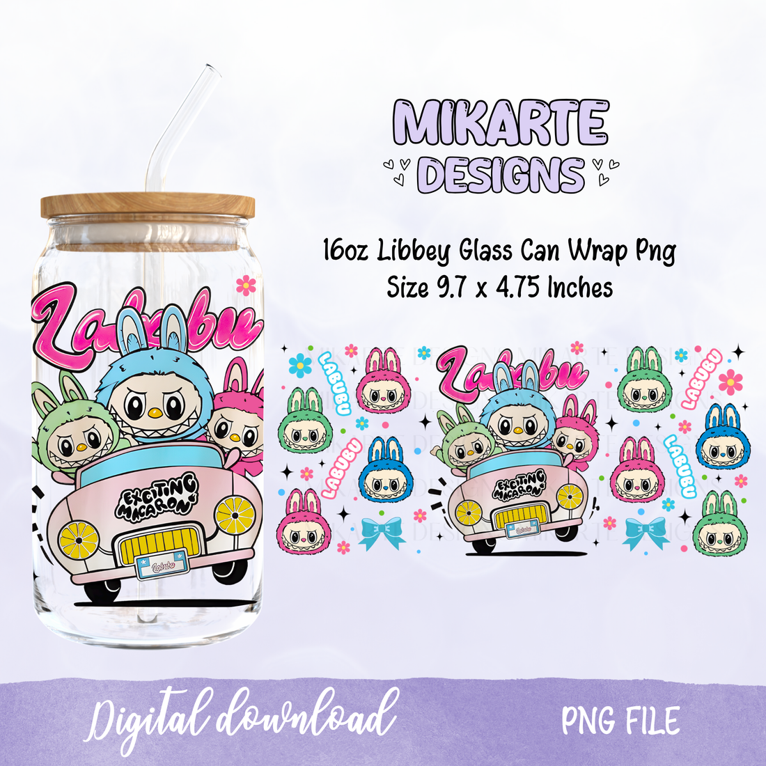 Colorful Cartoon | 16oz Glass Can PNG Digital Design