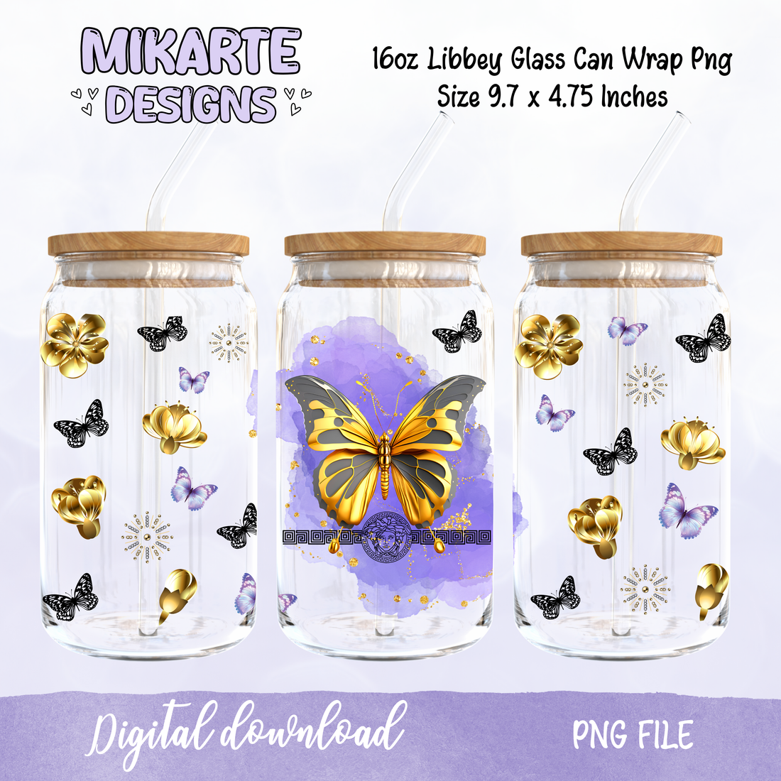 Butterflies | 16oz Glass Can PNG Digital Design