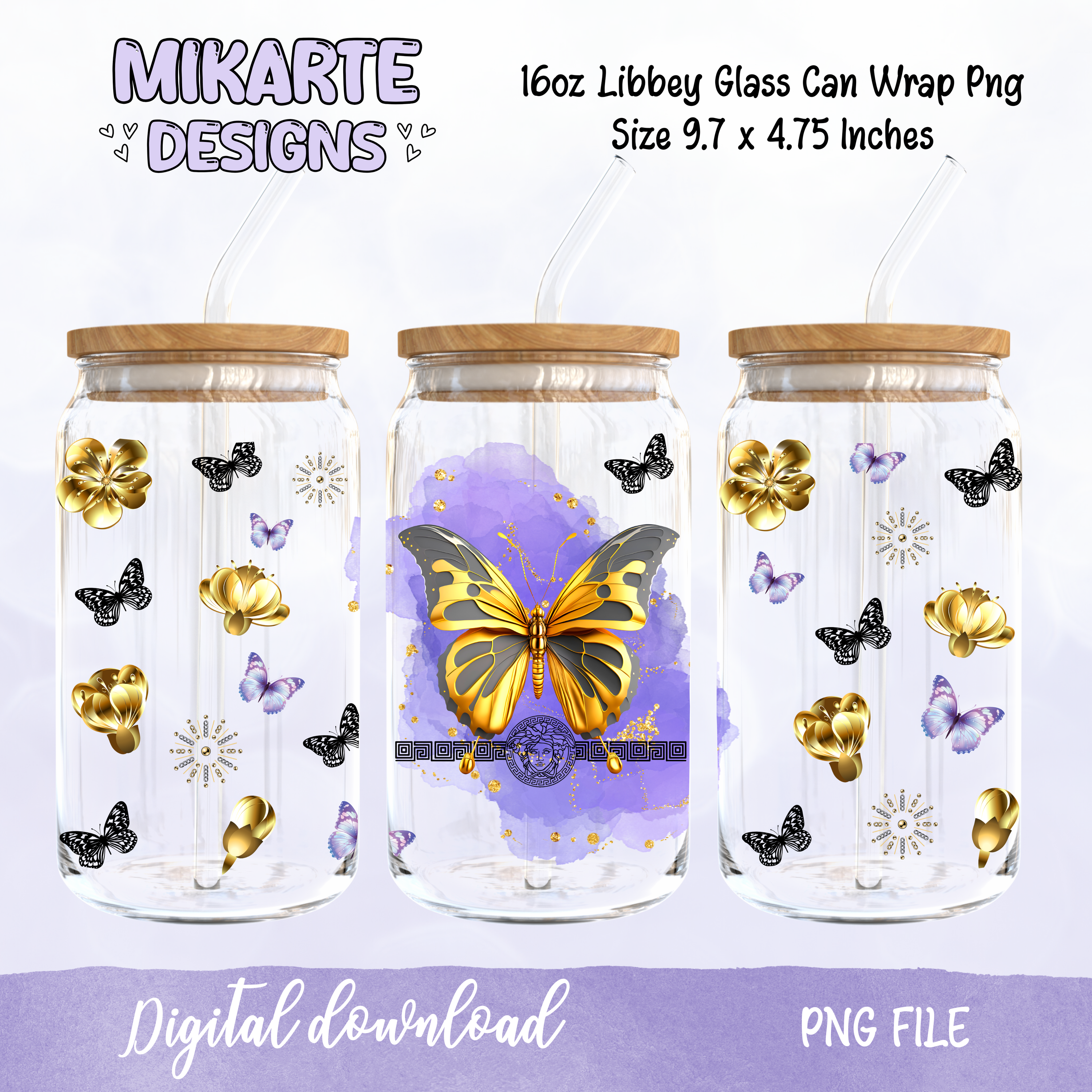 Mariposas | Diseño Digital PNG para Vaso de Vidrio de 16oz