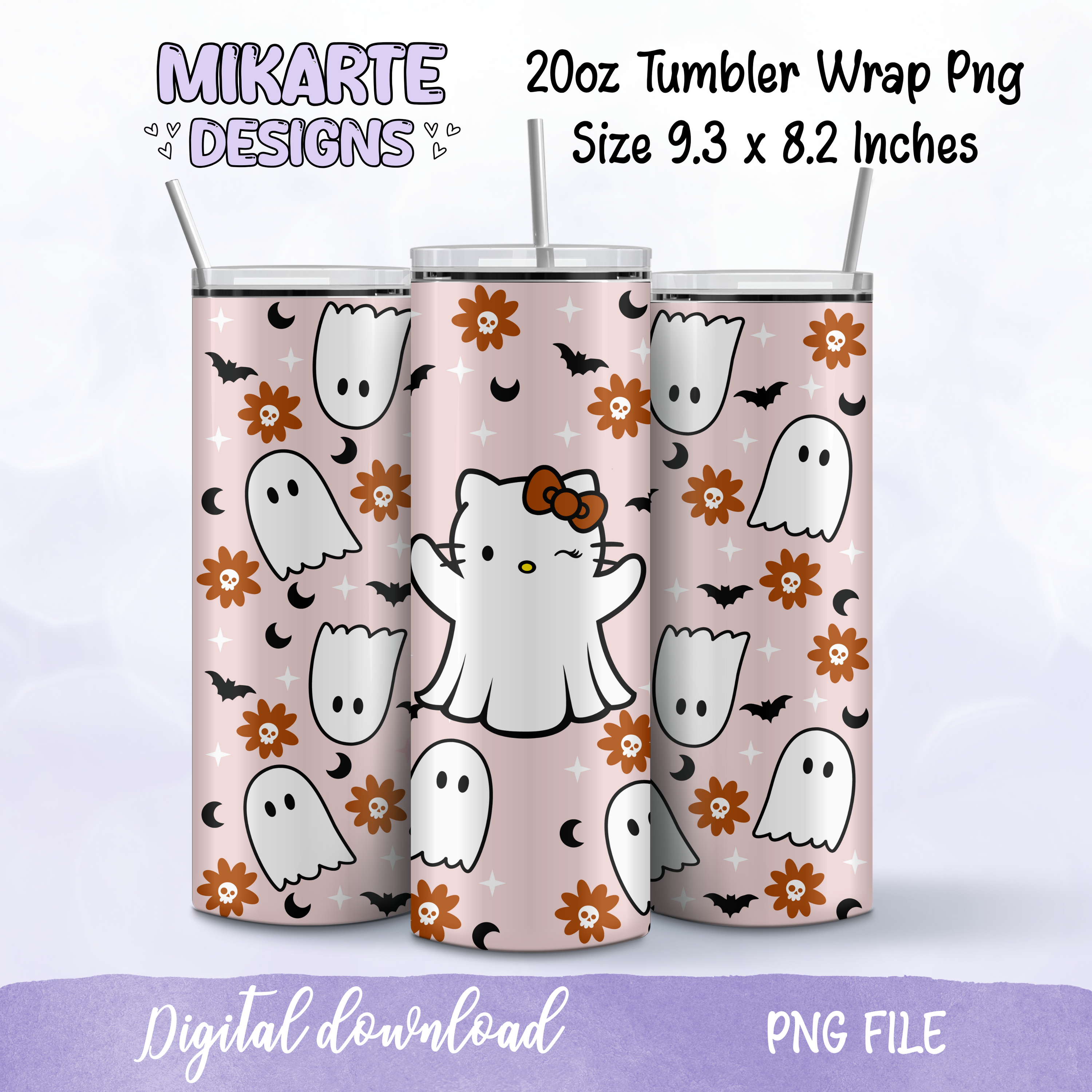 Gato Fantasma | Diseño Digital PNG para Vaso Térmico