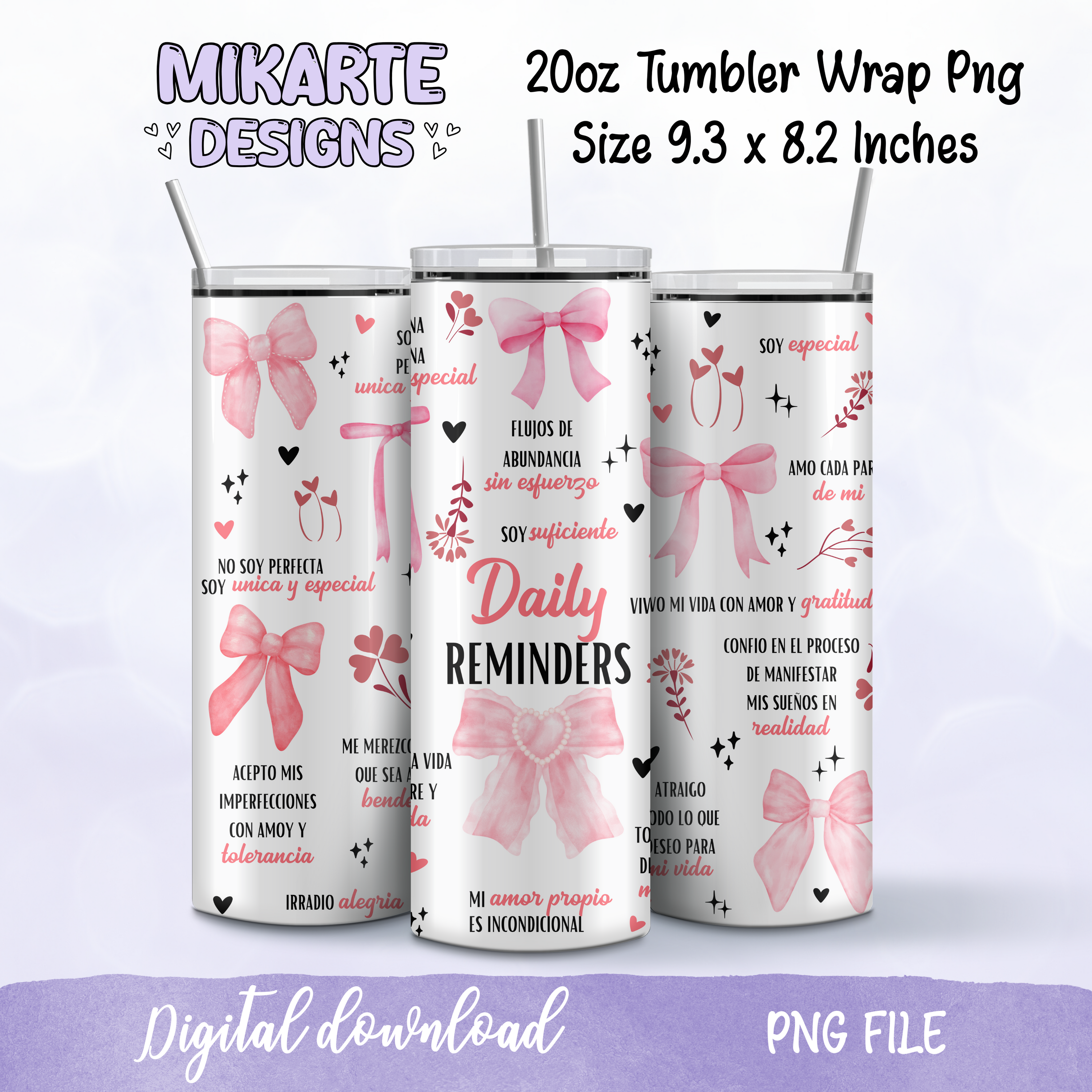 Coquette Afirmaciones | Diseño digital PNG para vaso