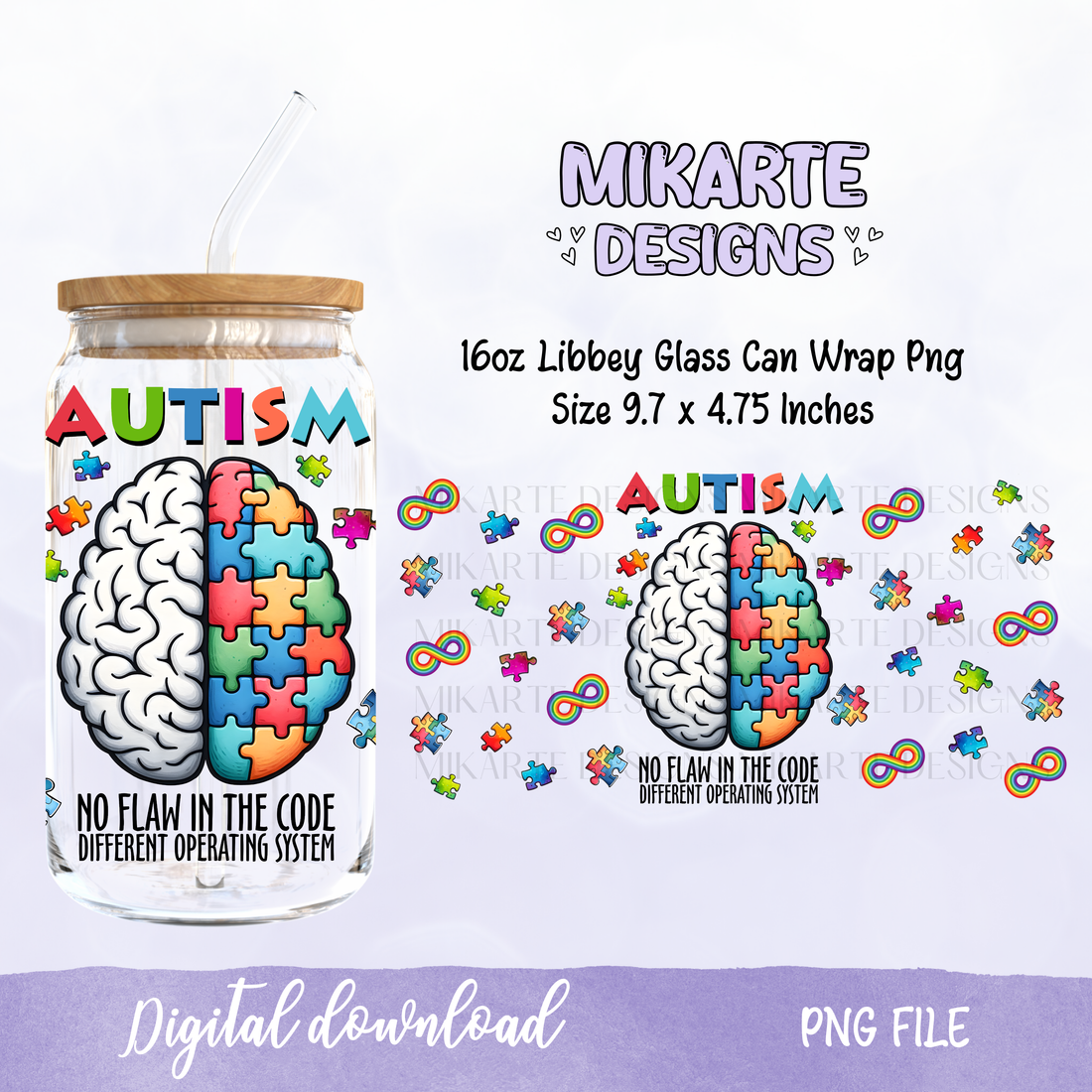 Autism | 16oz Glass Can PNG Digital Design