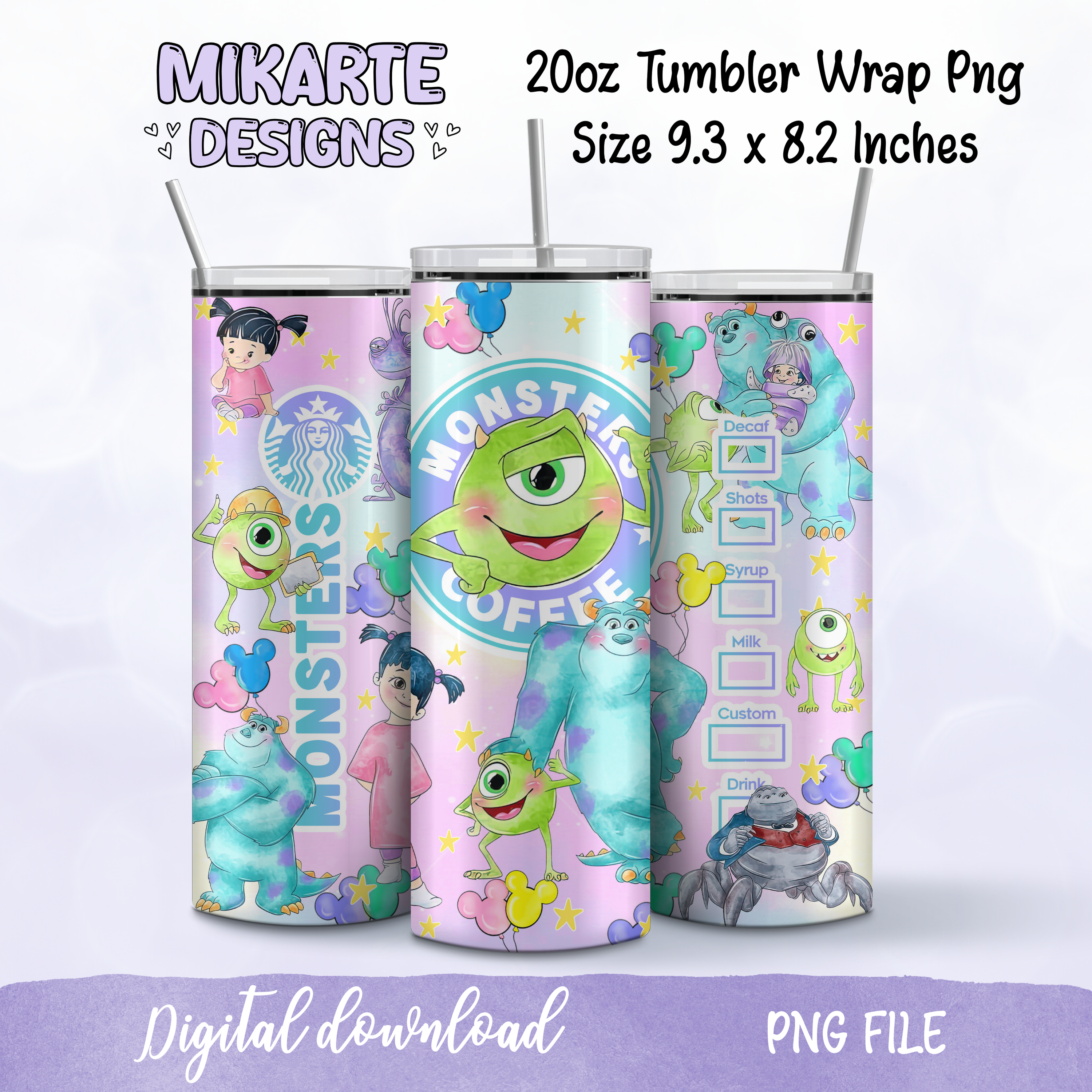 Monstruos | Diseño digital PNG para vaso térmico