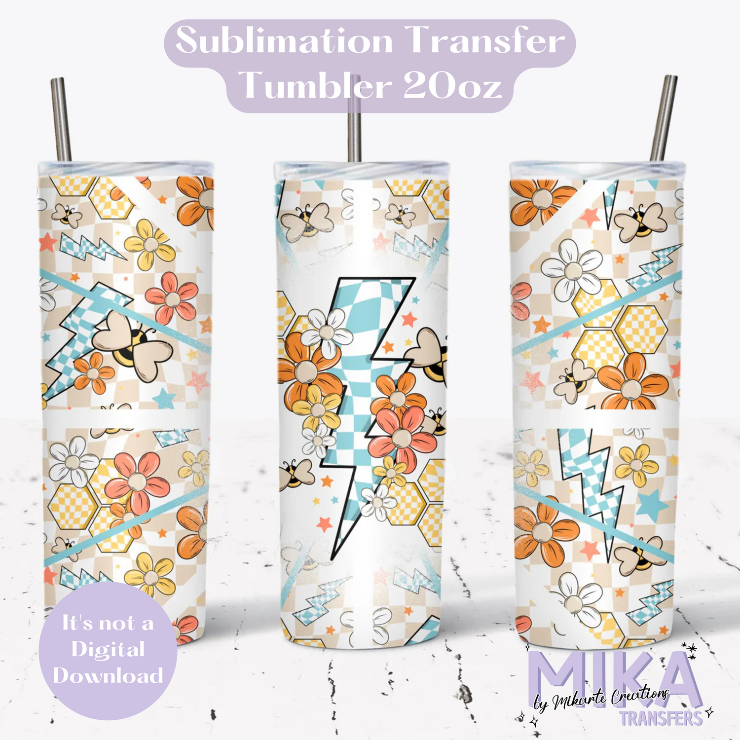 Floral Lightning Bolt | Tumbler Sublimation Transfer