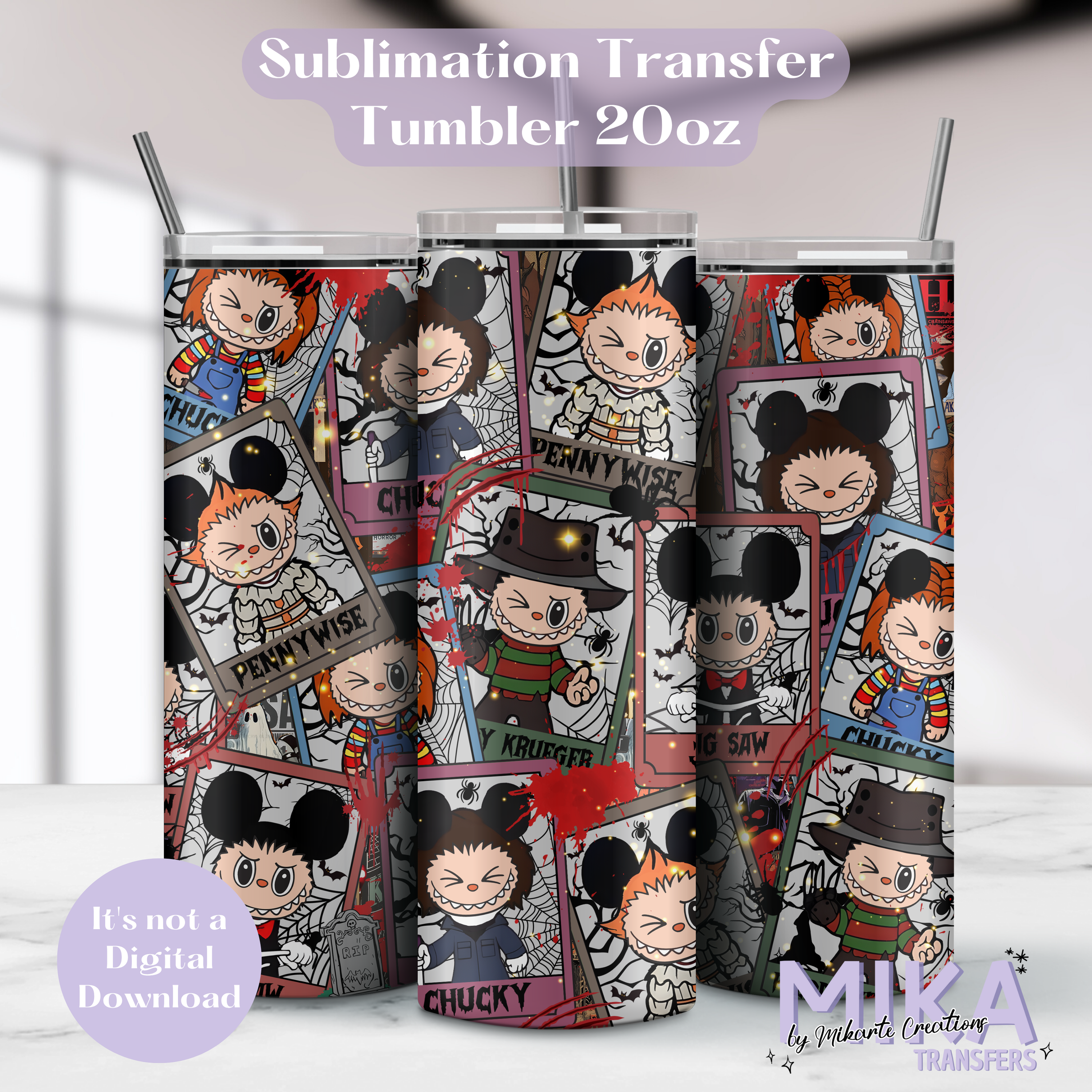 Muñeca espeluznante de dibujos animados | Transferencia de sublimación para vaso