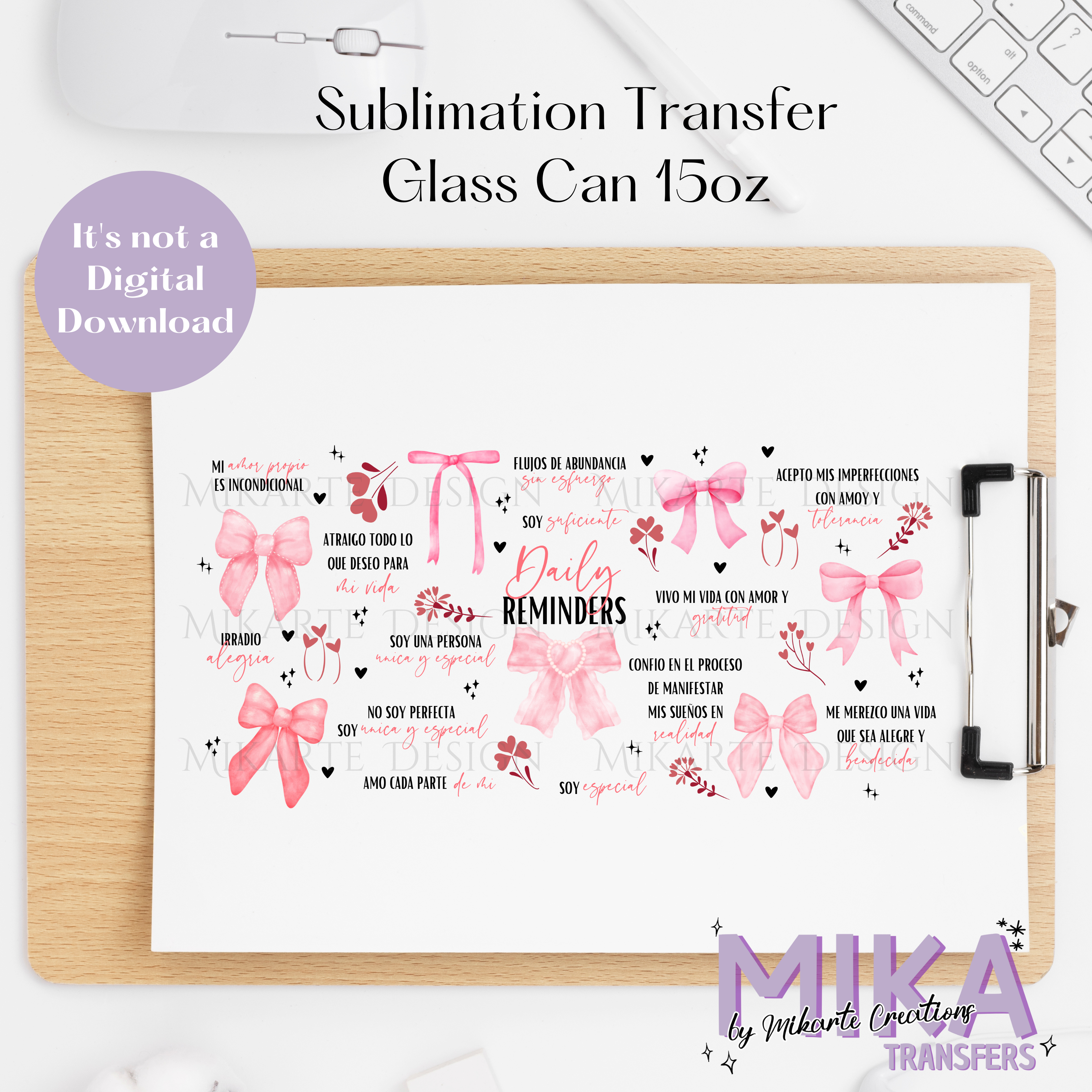 Daily Reminders Coquette | Glass Can Sublimation Transfer