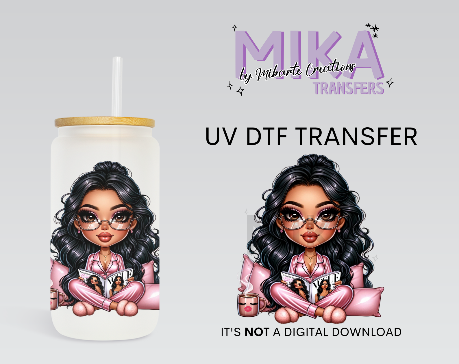 Pink Chibi Dolls Cozy Morning | UV DTF Decal