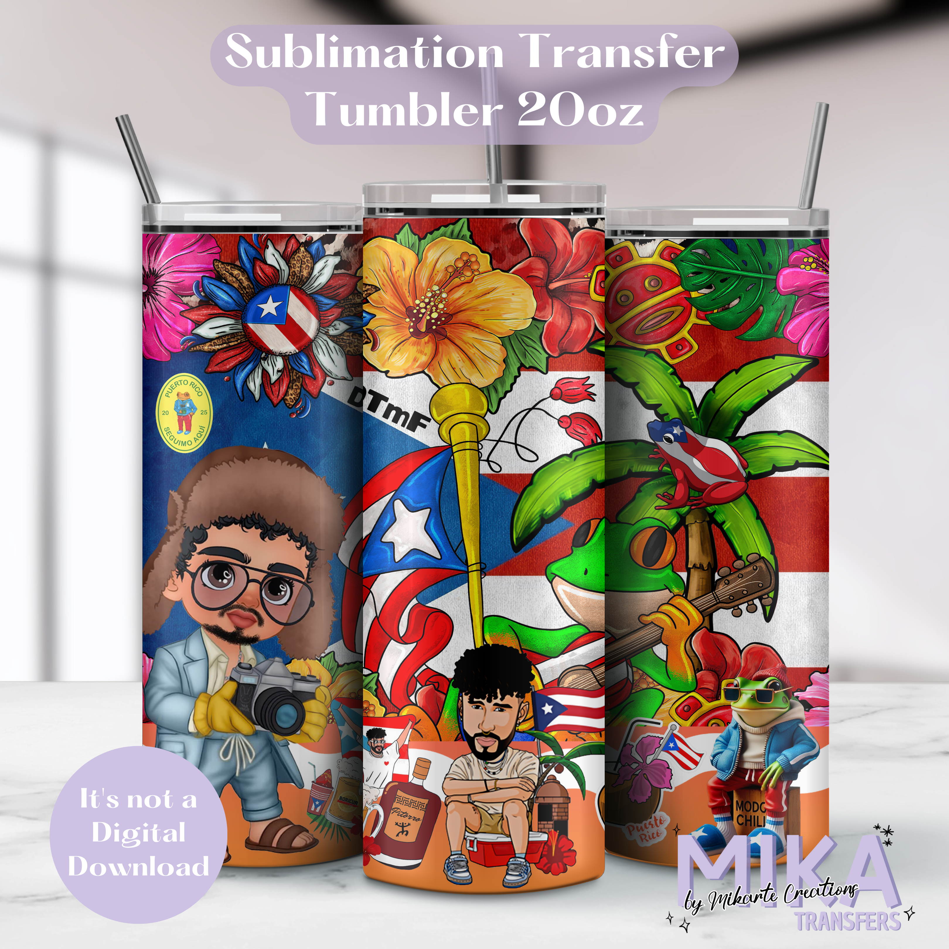 Puerto Rico y Bad | Tumbler Sublimation Transfer