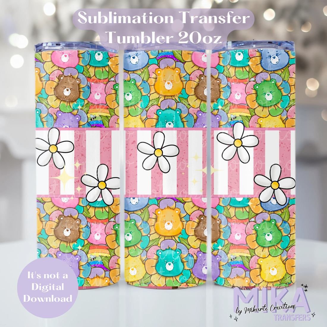 Colorful Bear Flowers | Tumbler Sublimation Transfer