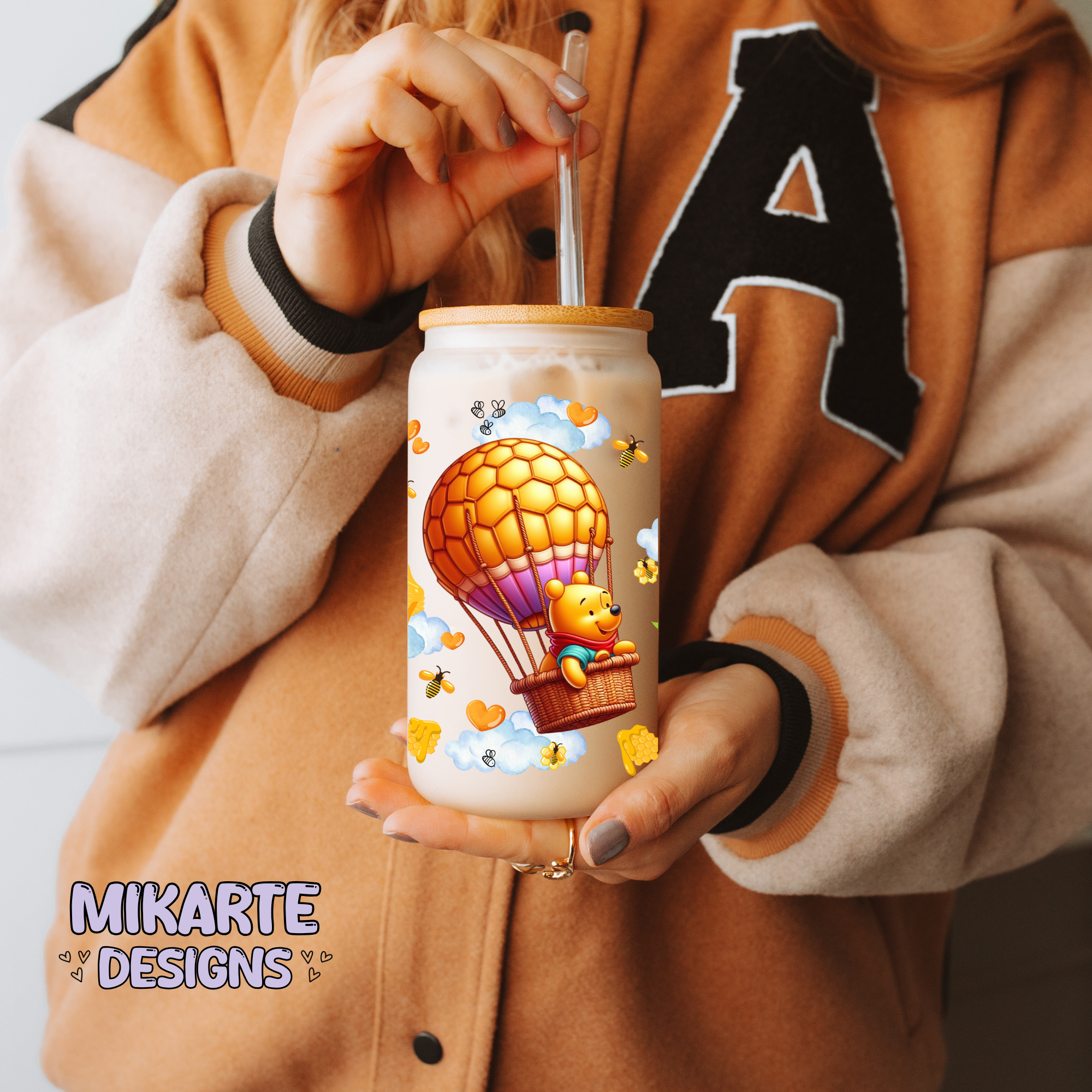 Oso tierno | Diseño digital PNG para vaso de vidrio de 16oz