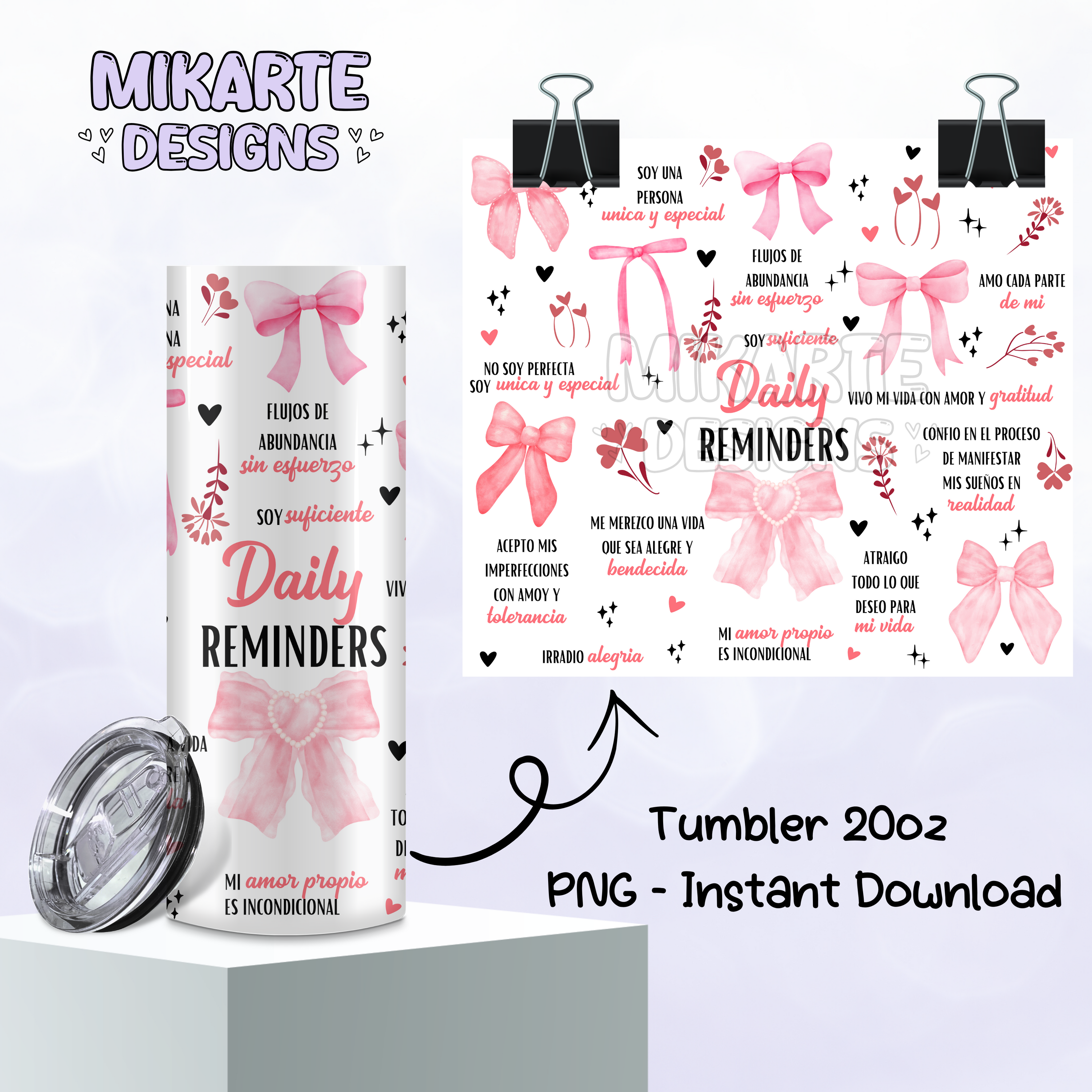 Coquette Afirmaciones | Diseño digital PNG para vaso