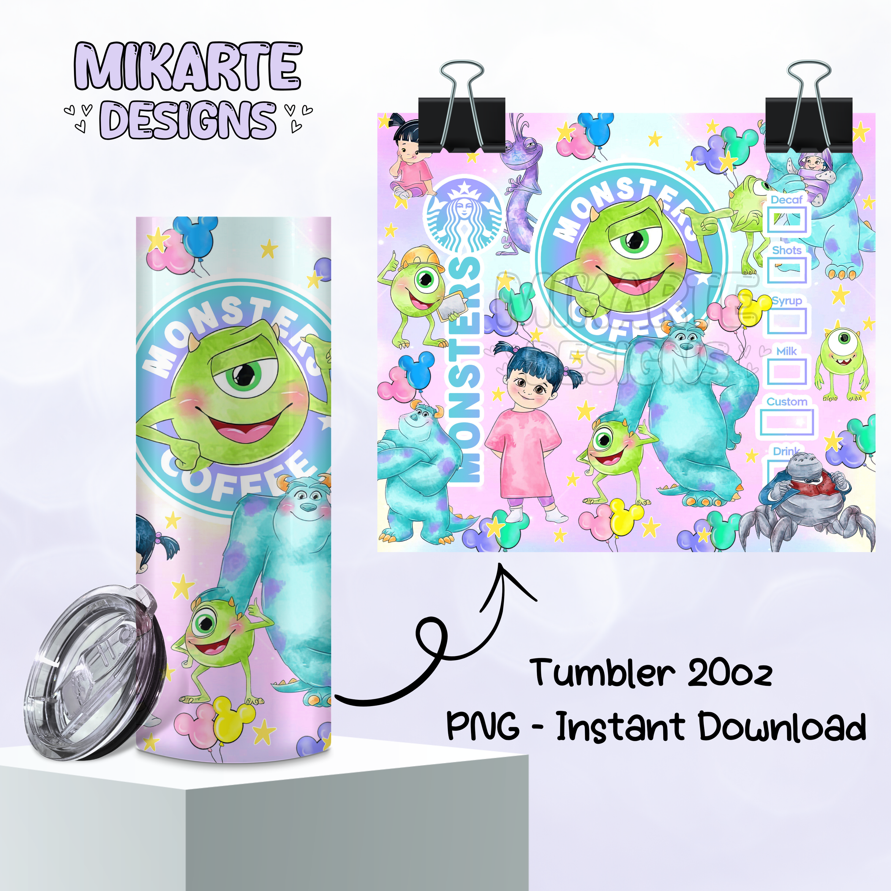 Monstruos | Diseño digital PNG para vaso térmico