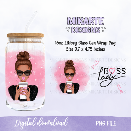 Boss lady | 16oz Glass Can PNG Digital Design