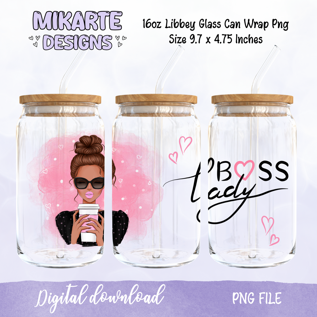 Boss lady | 16oz Glass Can PNG Digital Design