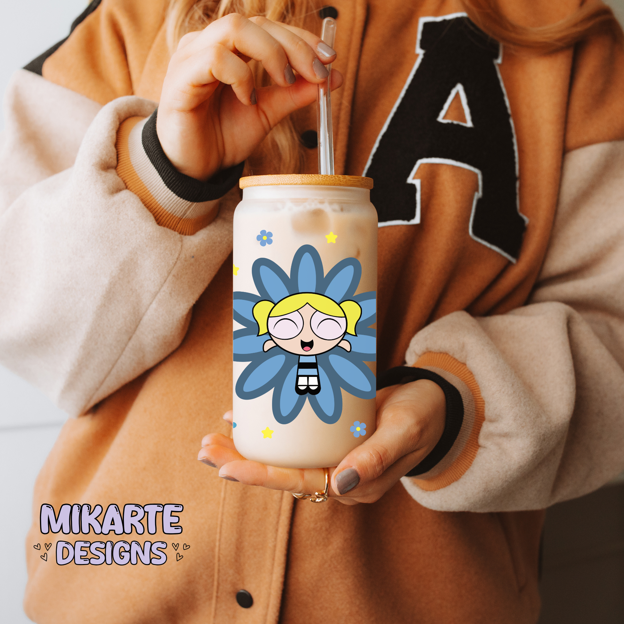 Blue Super Power Girl | 16oz Glass Can PNG Digital Design
